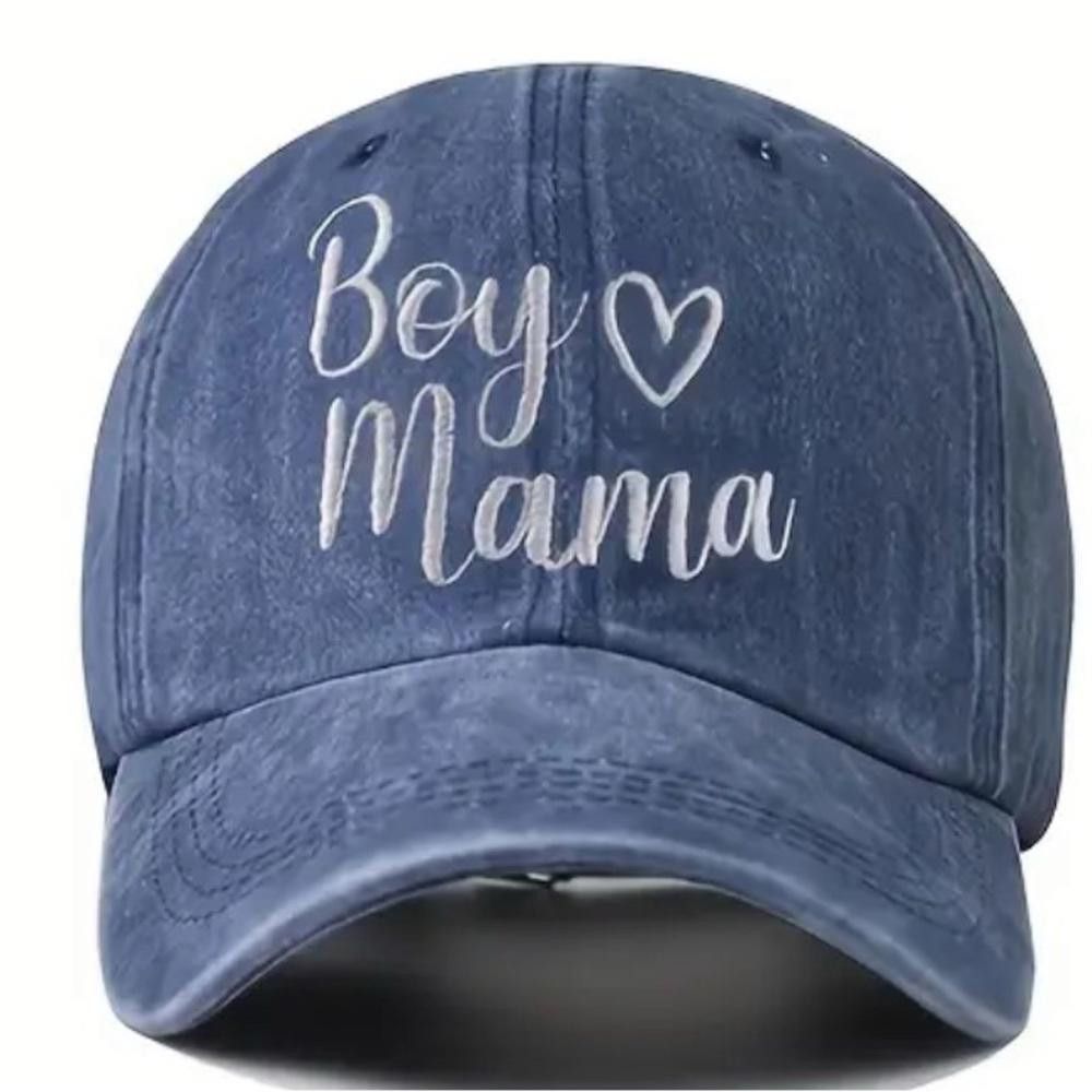 Designer Blue Denim Boy Mama Hat with Embroidered Heart Size ONE SIZE - 2 Thumbnail