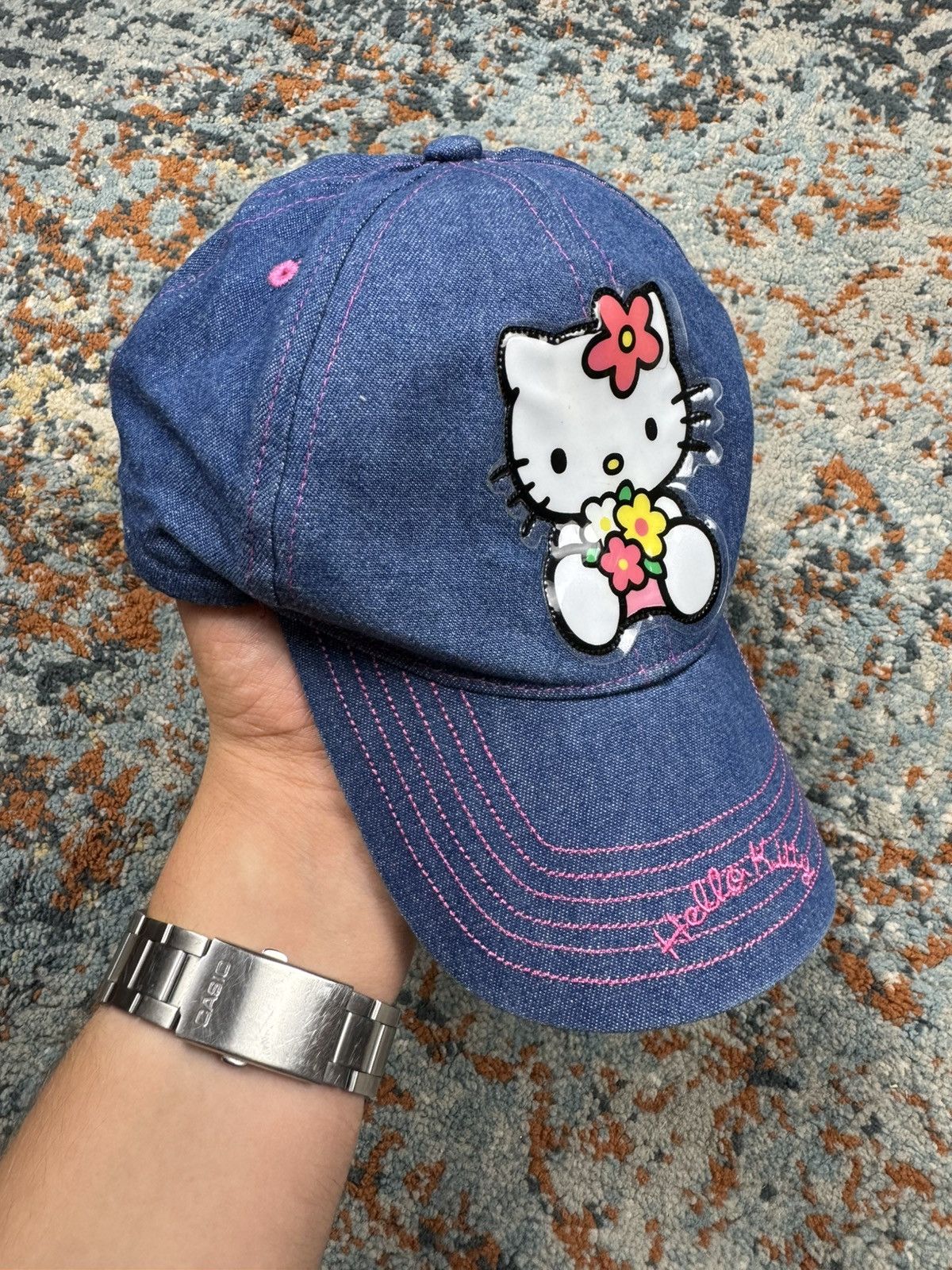 Japanese Brand × Vintage Vintage y2k Hello Kitty denim jeans hat Sanyo licensed Size ONE SIZE - 2 Thumbnail