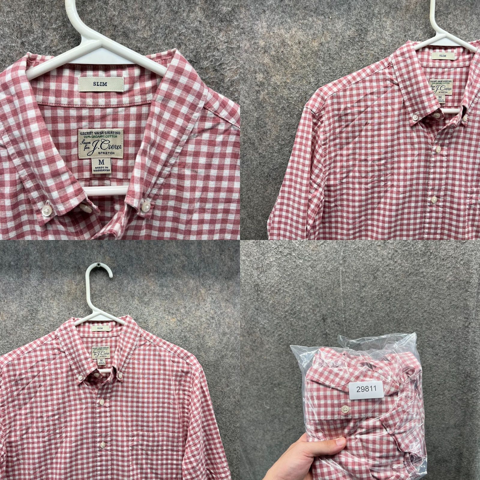 J.Crew VINTAGE J.CREW Shirt Mens Medium Red White Button Down Stretch Slim Fit Windowpane Check Size US M / EU 48-50 / 2 - 8 Thumbnail