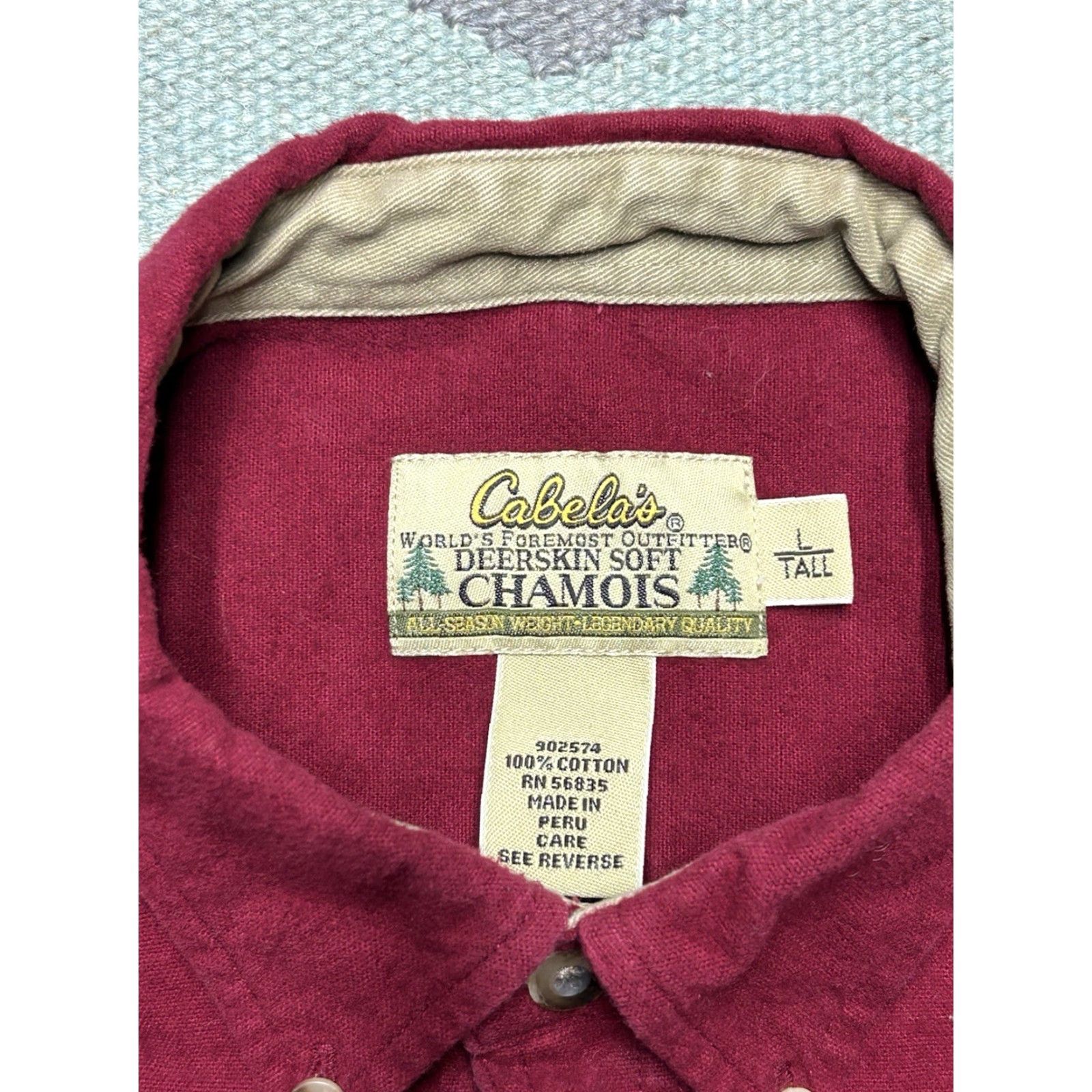 Vintage VINTAGE Cabela's Long Sleeve Button Shirt Chamois Soft Cotton Red Large Tall Mens Shirt Size US L / EU 52-54 / 3 - 3 Thumbnail