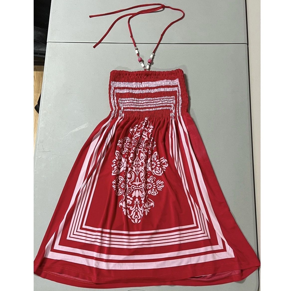red bandana halter dress Red Bandana Midi Slip Dress