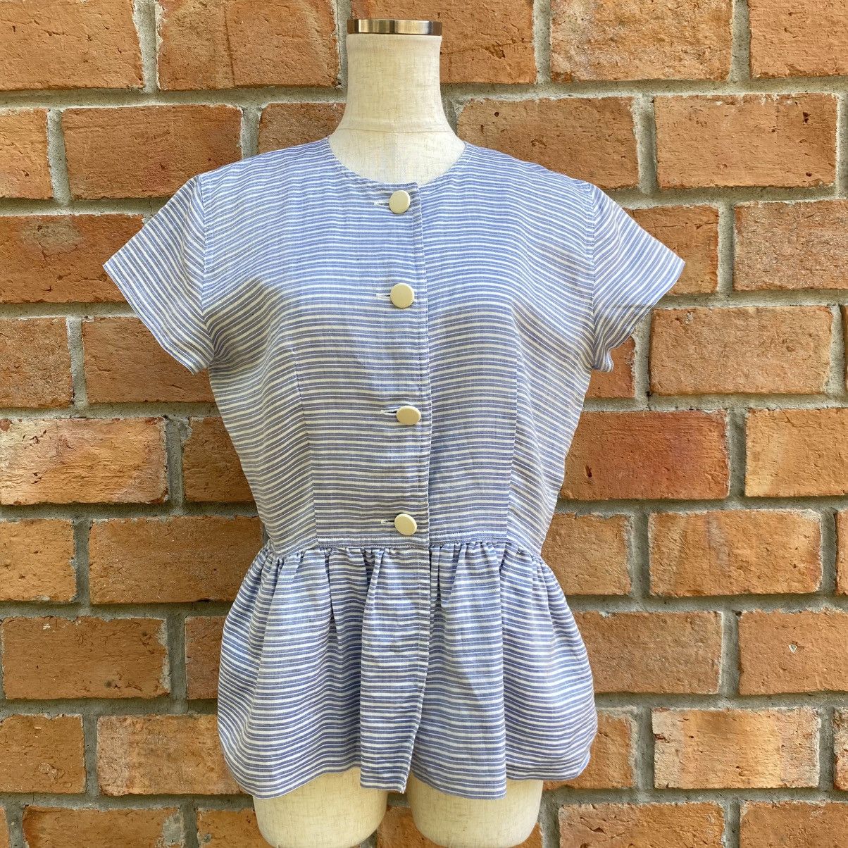 Givenchy Givenchy Blue Striped Peplum Button-Down Top Size S / US 4 / IT 40 - 1 Thumbnail
