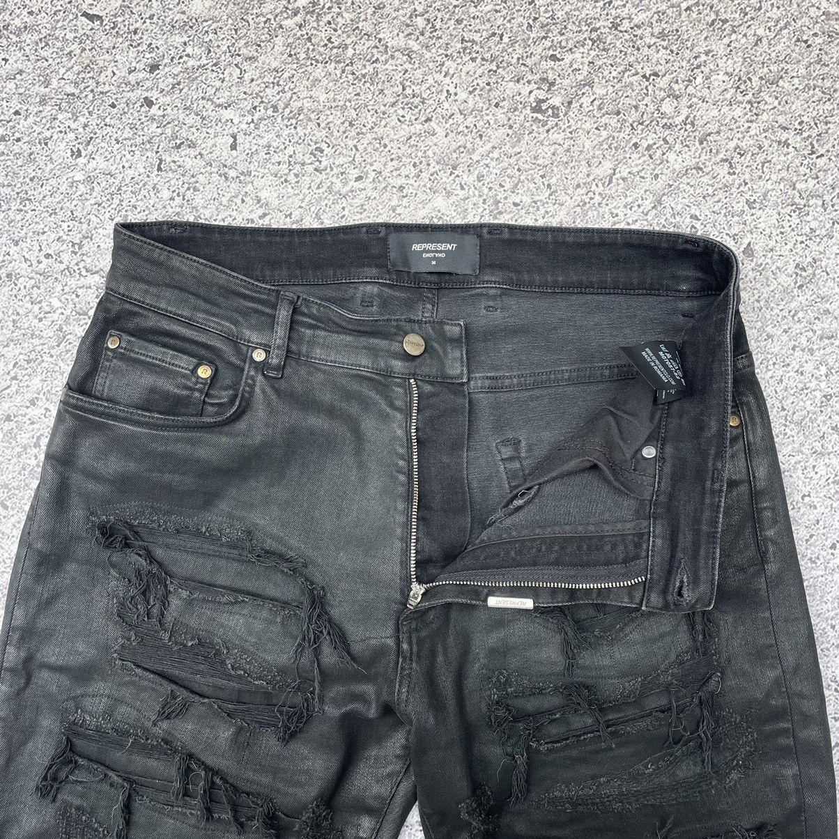 Represent Clo. Represent Clo. Shredded Distressed Black Wax Denim Jeans Size US 36 / EU 52 - 10 Thumbnail