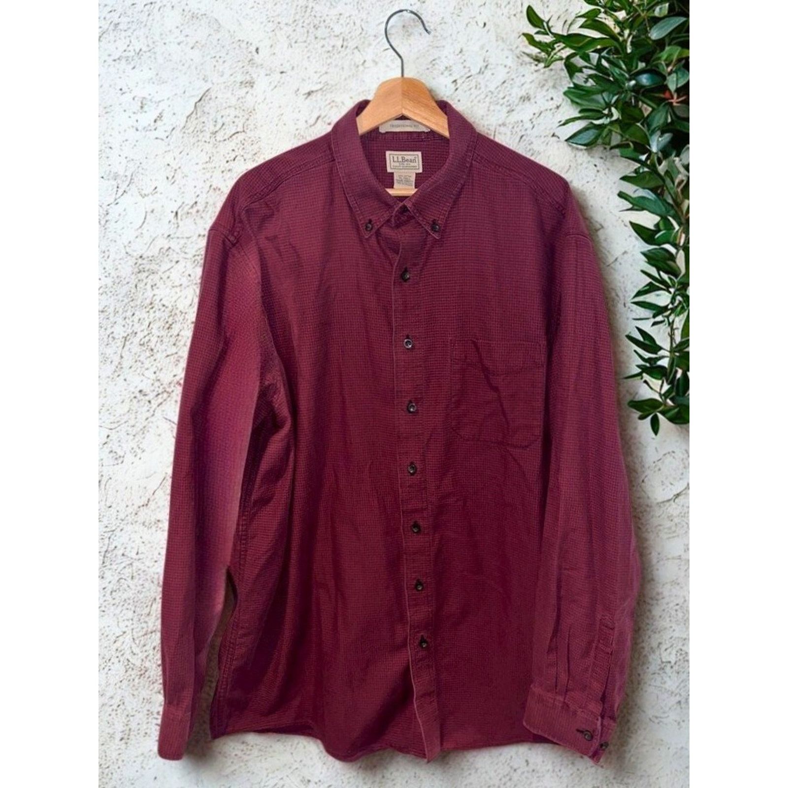 L.L. Bean LL Bean Flannel Shirt XLT Burgundy Houndstooth Button Down Size US XL / EU 56 / 4 - 1 Thumbnail