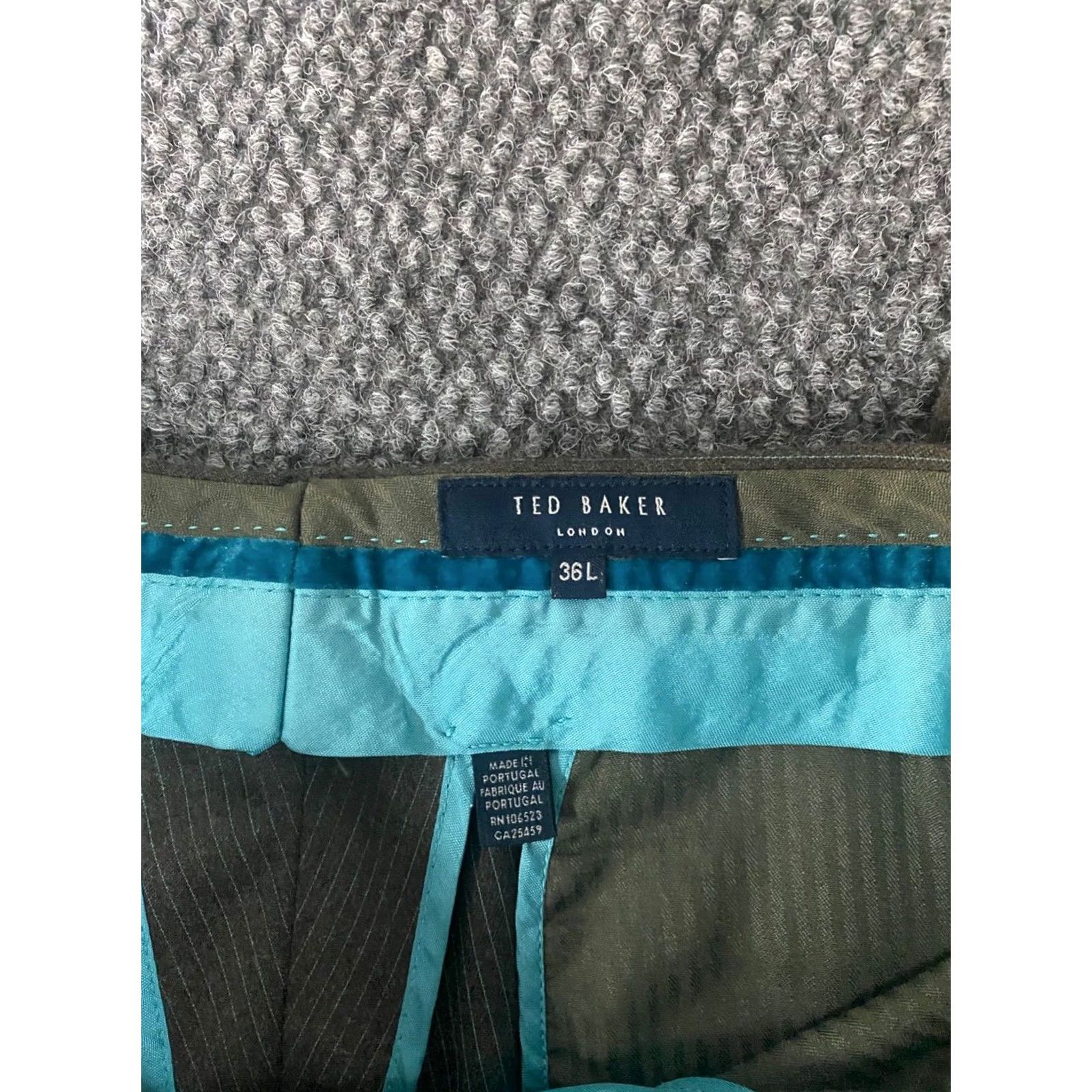 Ted Baker Ted Baker London Pants Mens 36x34 Green Striped Wool Stretch Straight Knit Flat Front Zipper Chino Regular Inseam 34 Size US 36 / EU 52 - 3 Thumbnail