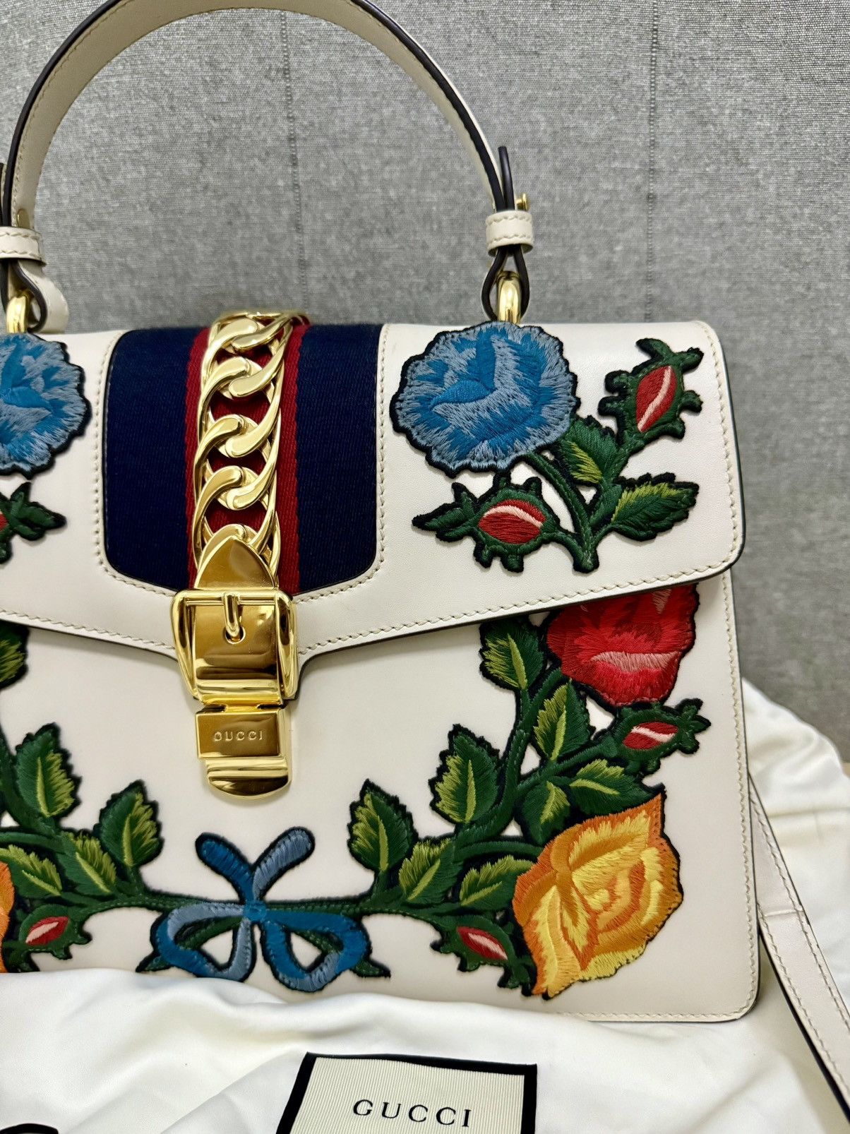 Gucci Gucci Sylvie Floral Embroidered Medium Top-Handle Bag Size ONE SIZE - 3 Thumbnail