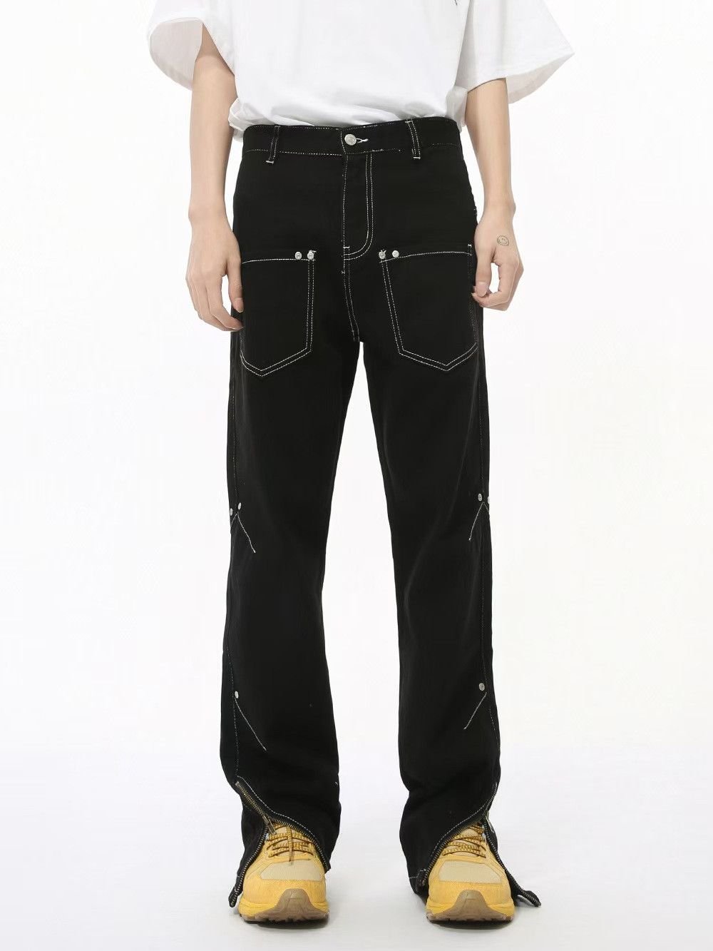 Japanese Brand × Jean Street Hip Hop Bright Line Design Patchwork Pocket Jeans Size US 30 / EU 46 - 3 Thumbnail