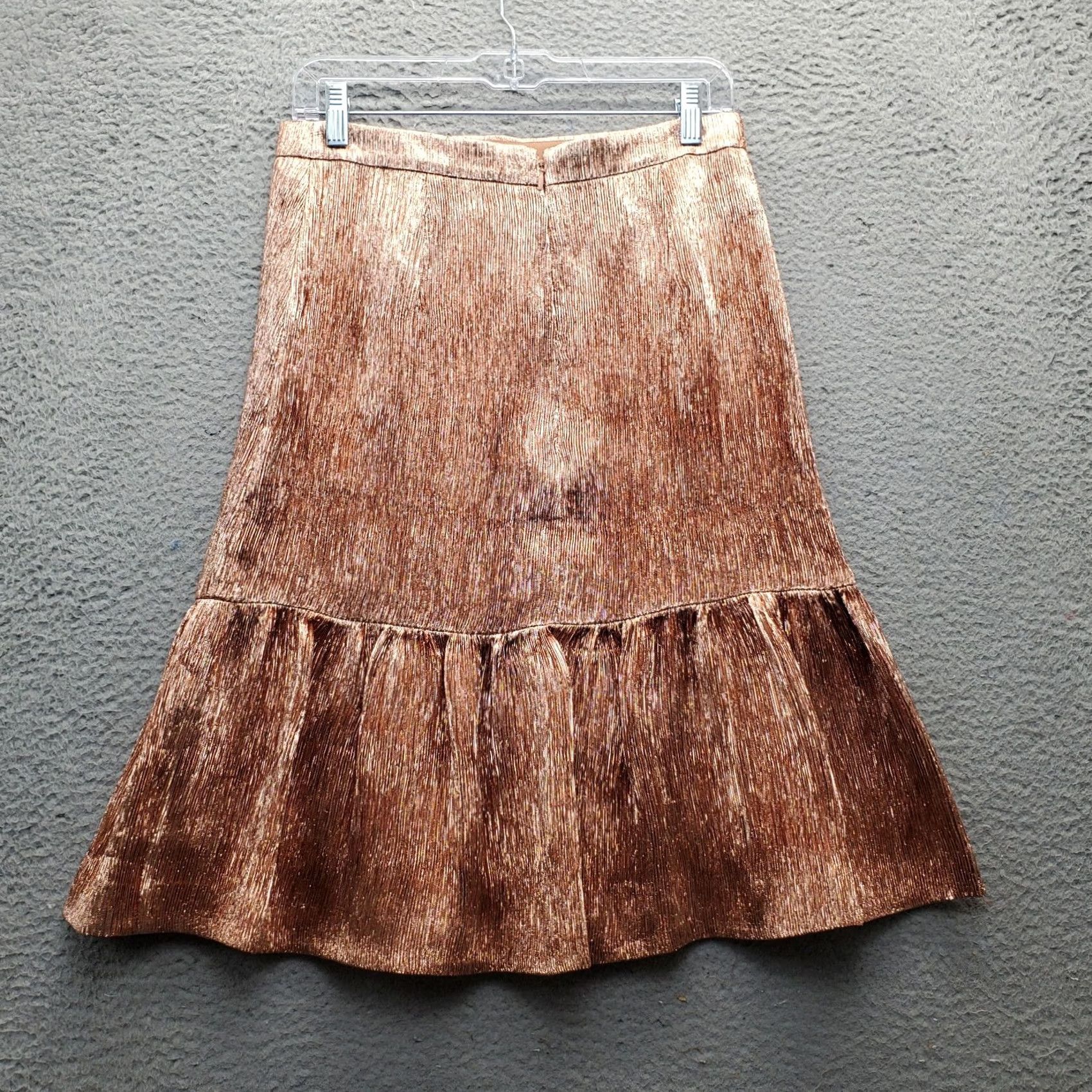 J.Crew J.CREW Fit & Flare Skirt Womens 8 Multi Copper Metallic Stretch Pleated Back Zip Size 30" / US 8 / IT 44 - 2 Thumbnail