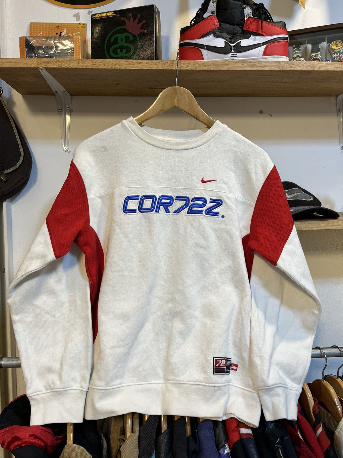 image of Y2K Nike Cortez Sweatshirt Crewneck Sweater in White, Men's (Size Small)