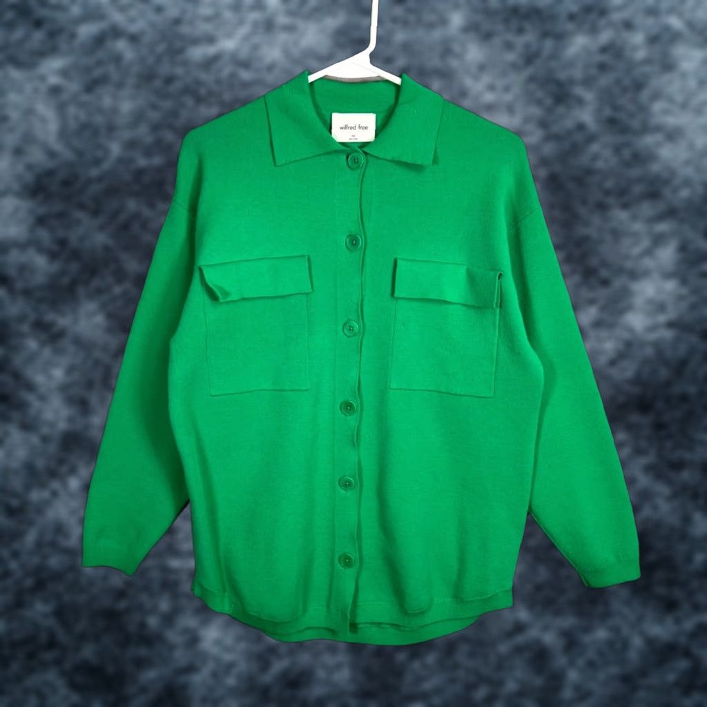 Vintage Wilfred Free Green Button-Up Cardigan Shirt 2XS Lenzing EcoVero Polyester Blend Women Button-Up Cardigan Casual Spring Summer Mens? Size XXS / US 00 / IT 34 - 1 Thumbnail
