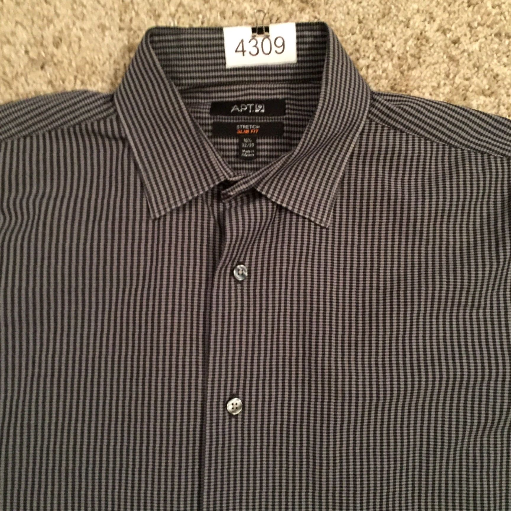 Apt. 9 Apt 9 Shirt Mens 16.5 Slim Fit Gray Plaid Button-Up Long Sleeve Size US XL / EU 56 / 4 - 3 Thumbnail