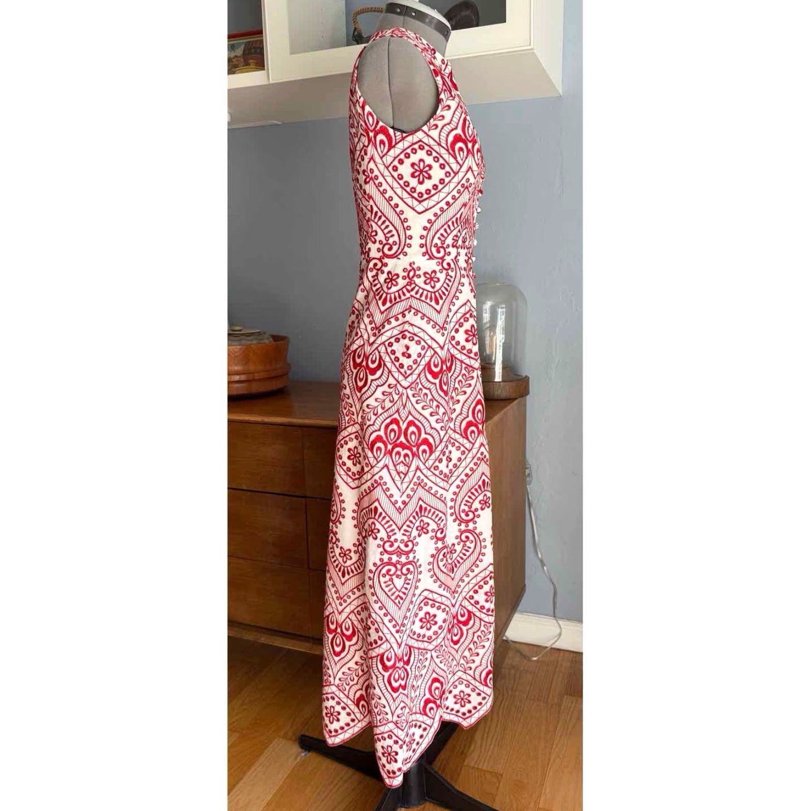 Vintage VINTAGE Evi Grintela Carine Sleeveless Embroidered Midi Dress Red White XS Size XS / US 0-2 / IT 36-38 - 5 Thumbnail