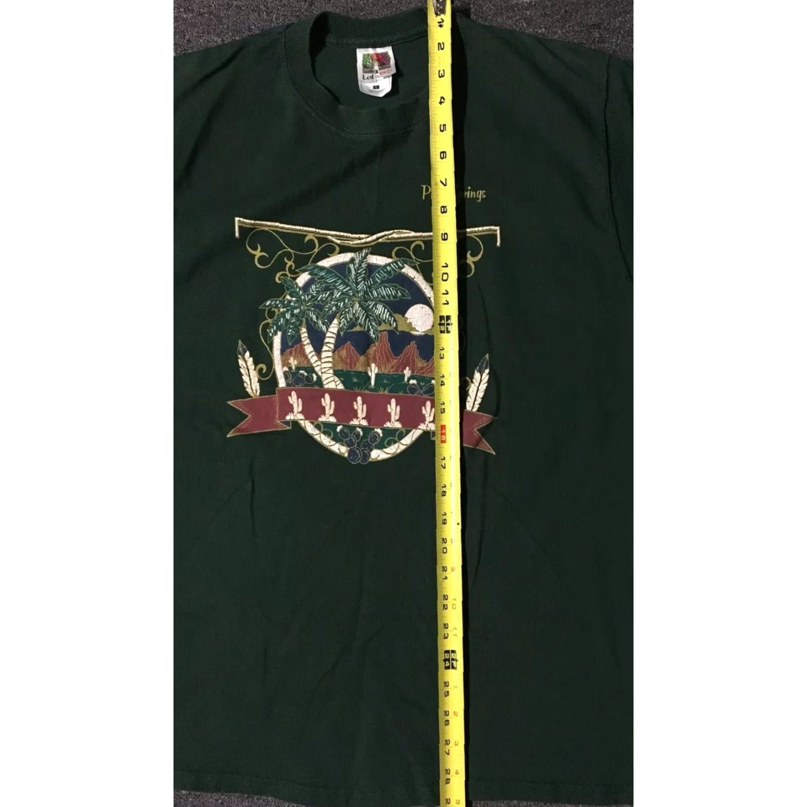 Fruit Of The Loom VINTAGE Palm Springs California Shirt L Green 90s Cactus Trees Grunge Beach Surf USA Mens Shirt Size US L / EU 52-54 / 3 - 6 Thumbnail