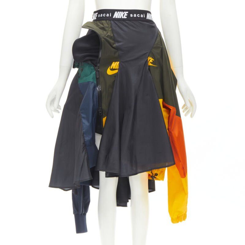 SACAI NIKE deconstructed windbreaker patchwork draped skirt XXS