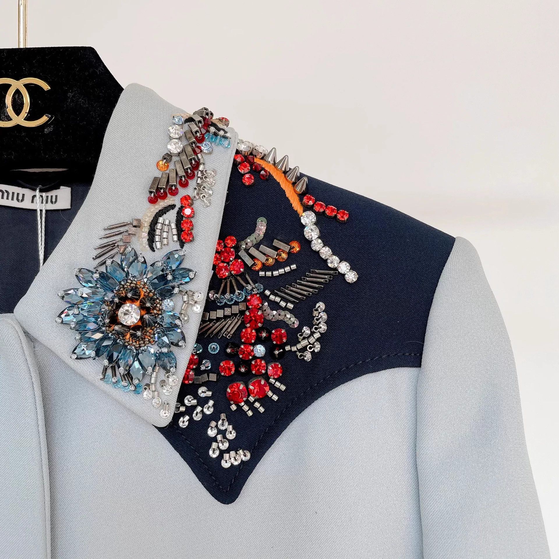 Miu Miu Miu Miu blue black stand collar beaded jacket 42 Size M / US 6-8 / IT 42-44 - 3 Thumbnail