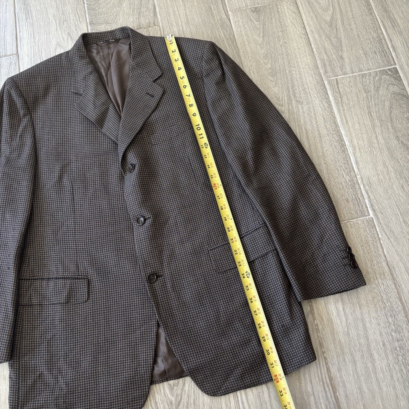 Canali Canali Blazer Wool Silk Coat Brown Houndstooth 44R (EU 54R) Size 44R - 18 Thumbnail