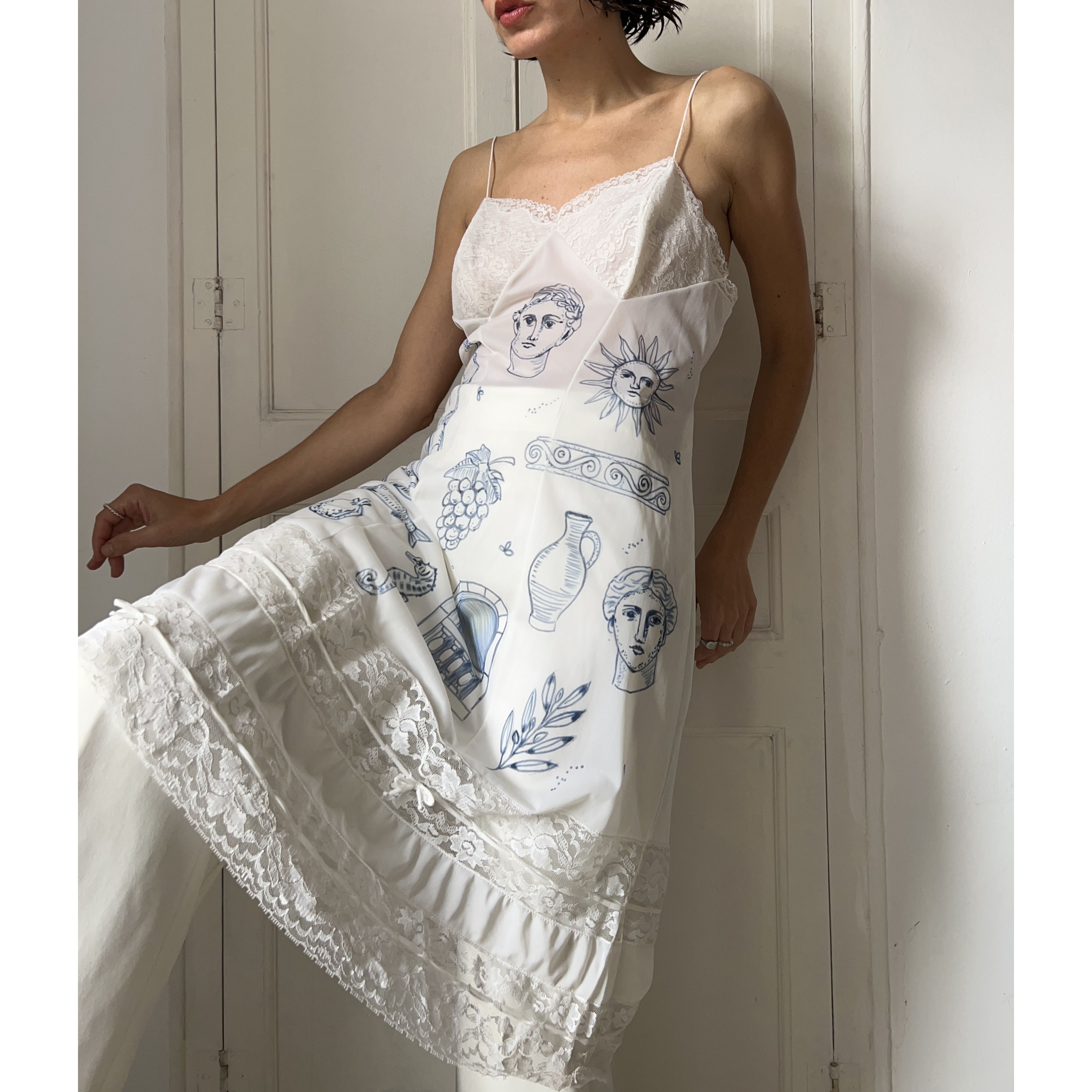 Custommade Vintage Hand-Painted Greek Slip Dress Size M / US 6-8 / IT 42-44 - 5 Thumbnail