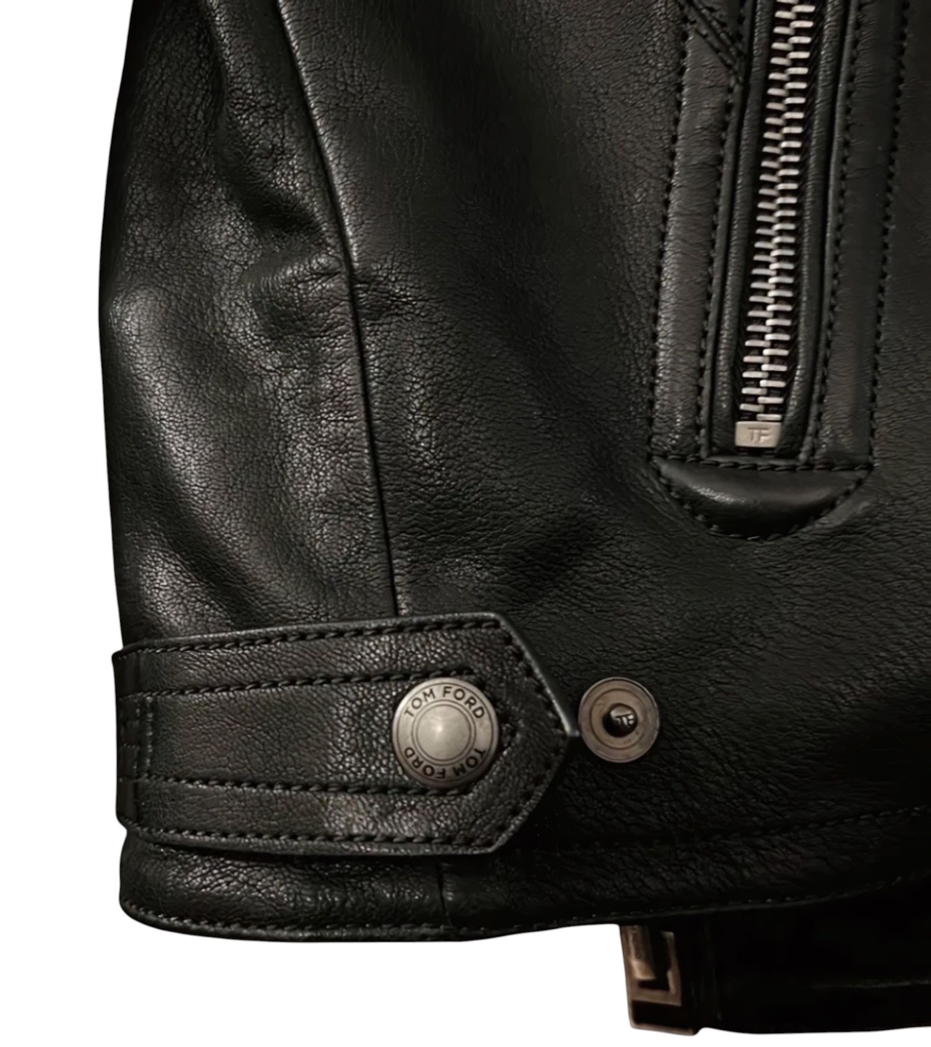 Tom Ford DARK GREEN LAMBSKIN LEATHER BIKER JACKET Size US M / EU 48-50 / 2 - 5 Thumbnail