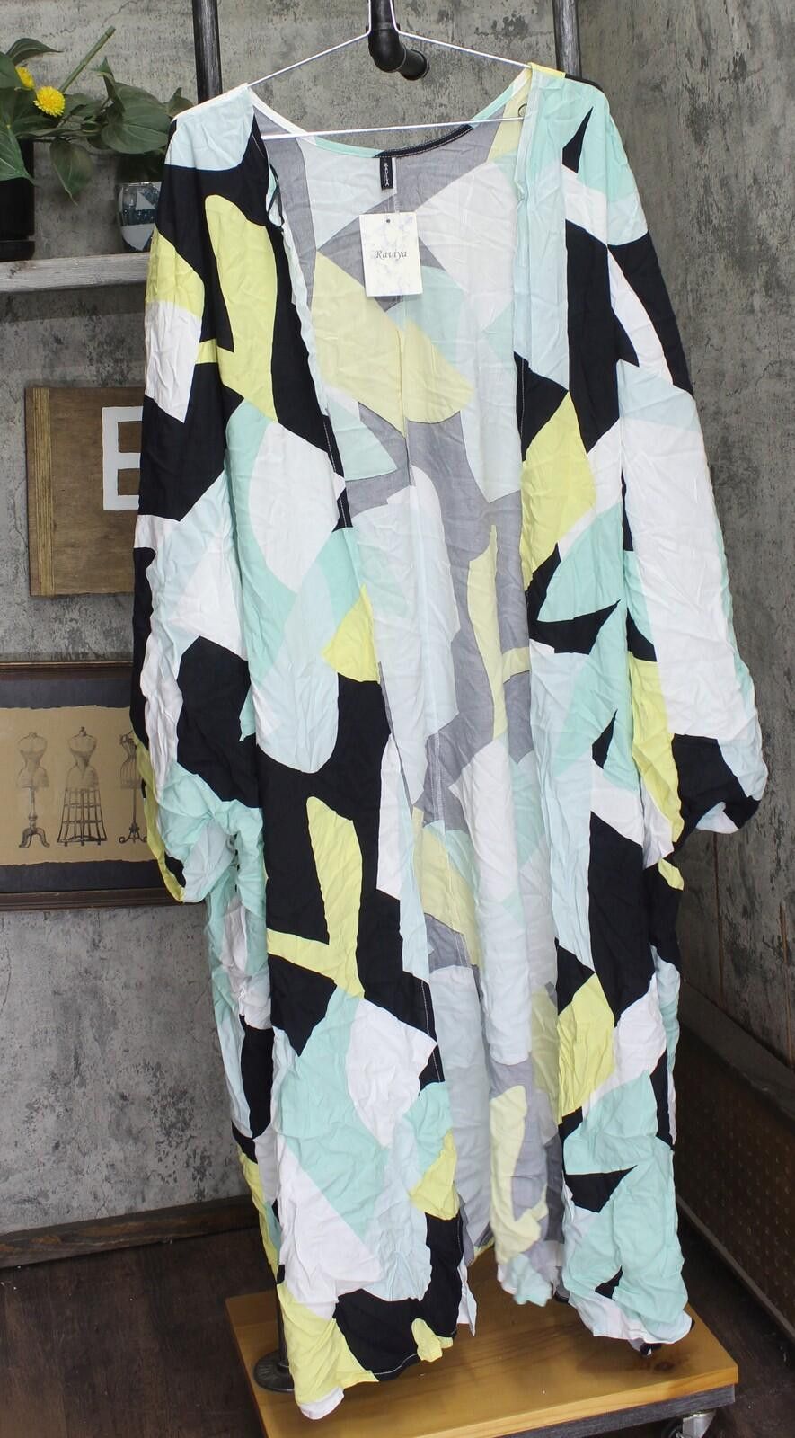 Other Raviya Size Open-front Kimono Cover Up Yellow Abstract 0x Size ONE SIZE - 1 Thumbnail