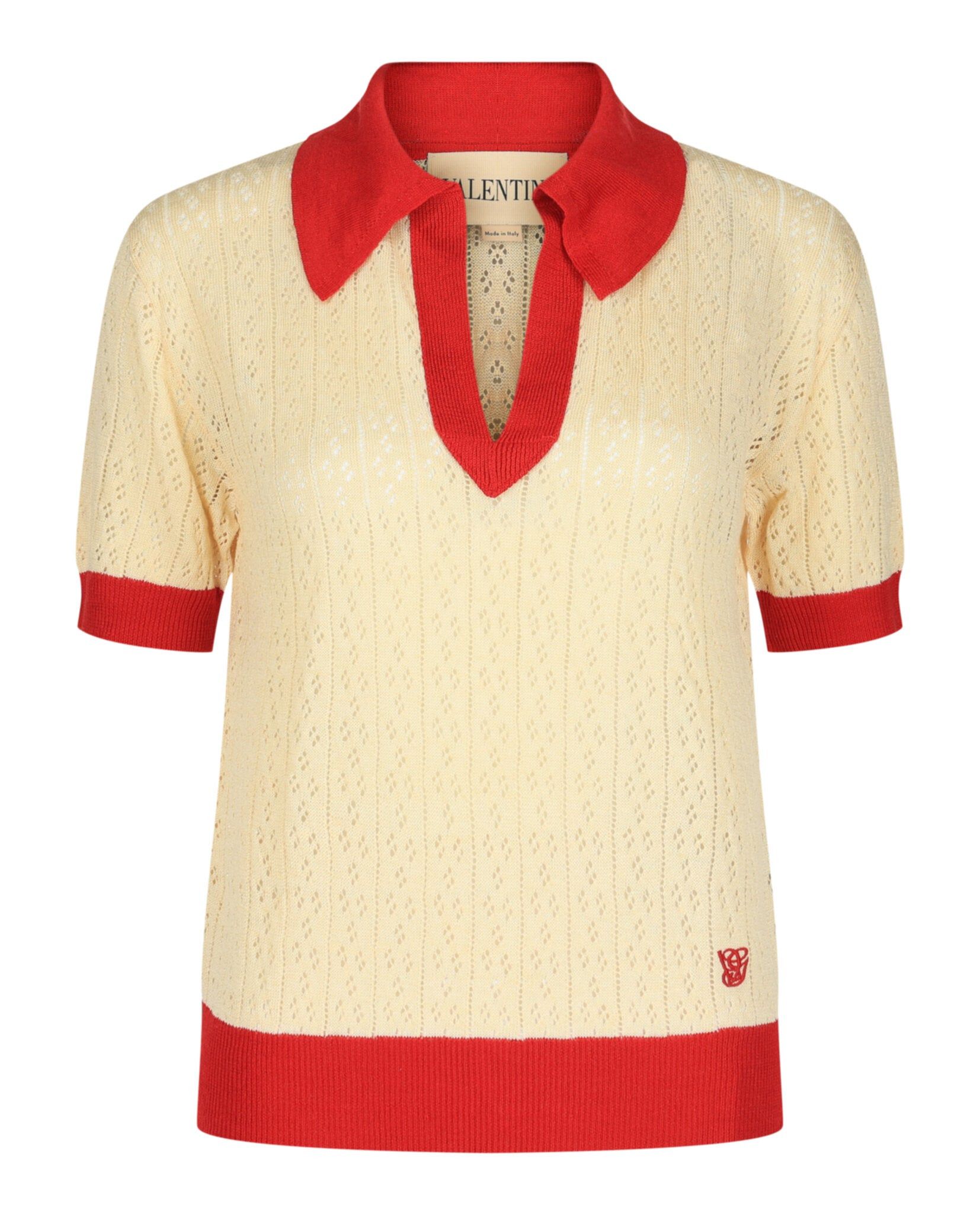 Valentino Pointelle-Knit Polo Shirt Size S / US 4 / IT 40 - 1 Thumbnail