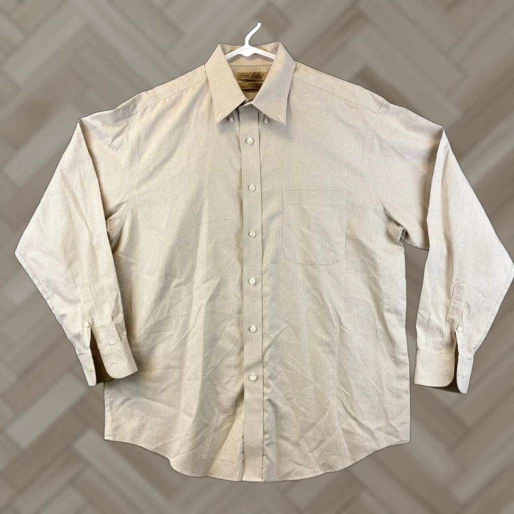 Roundtree & Yorke Roundtree & Yorke Gold Label Dress Shirt Mens L Beige 100% Cotton Button-Down Long Sleeve Size 42R - 1 Thumbnail