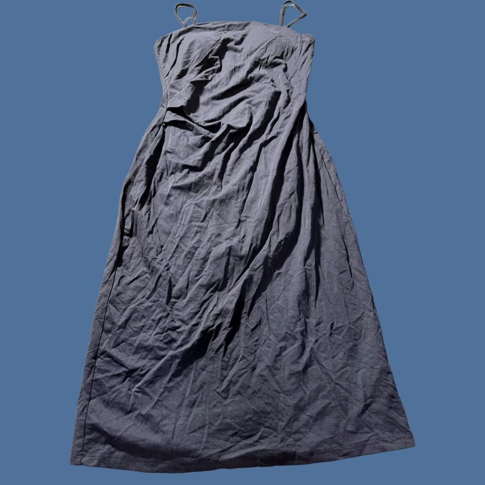 Ogl Women's Large Navy Midi Dress Pleated Adjustable Straps Built-In Bra in Blue, Women's
