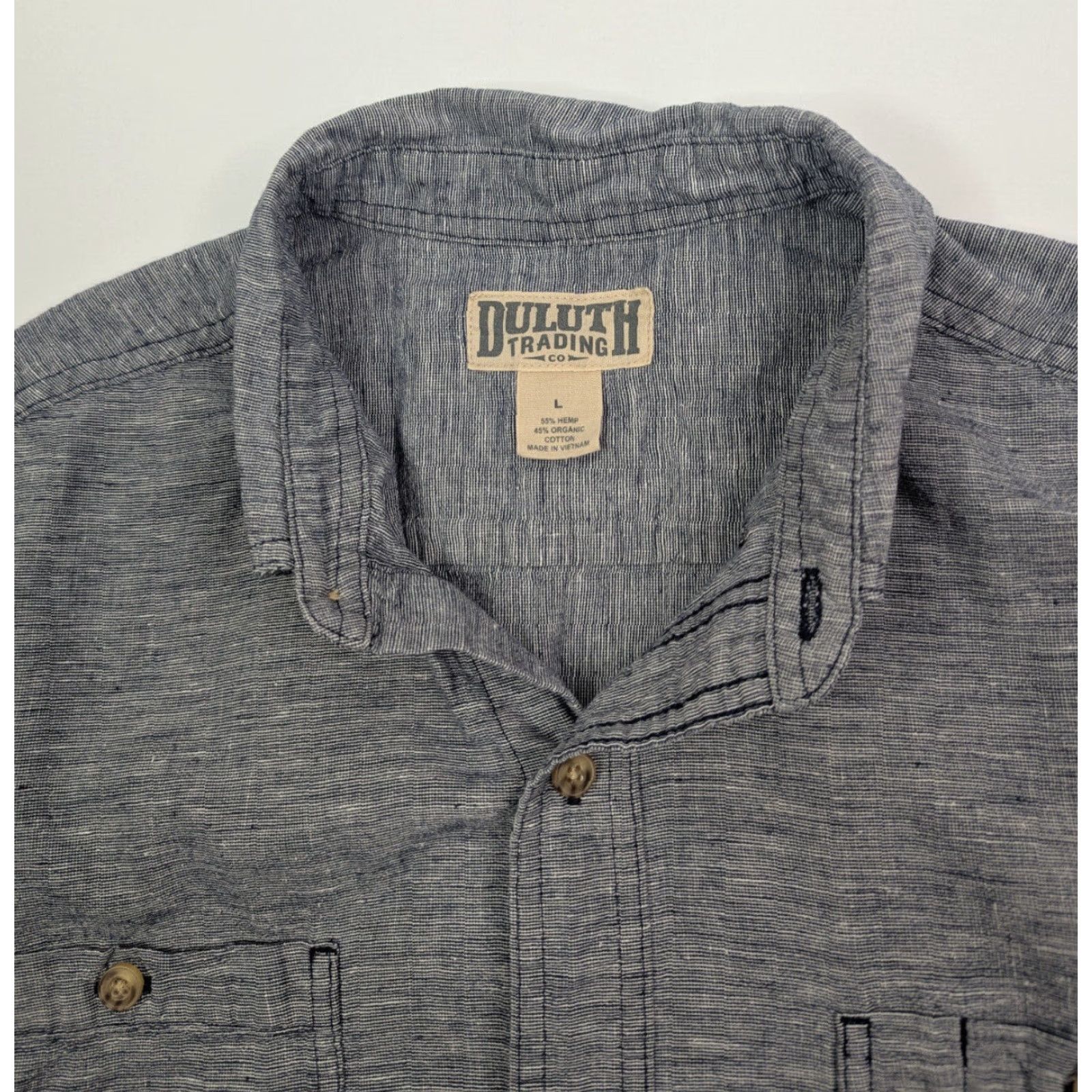 Vintage Duluth Shirt Mens Large Grey Navy Hemp Blend Pocket Outdoor Lightweight Shirt Size US L / EU 52-54 / 3 - 5 Thumbnail