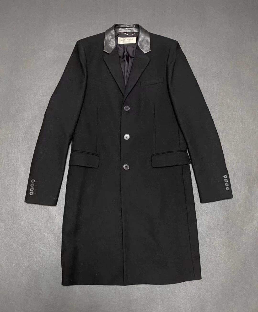 Saint Laurent Paris YSL SLP 13AW Hedi Leather Collar Wool Coat 46 Rare 3B 99New Size US S / EU 44-46 / 1 - 1 Thumbnail