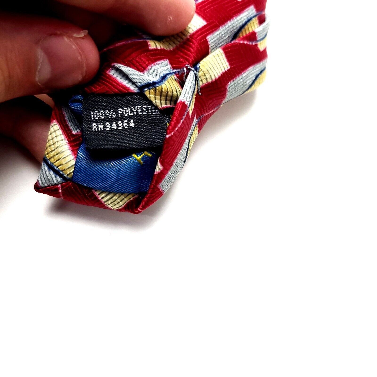 Vintage Renzo Polyester Tie Print Red Geometric Size ONE SIZE - 6 Thumbnail