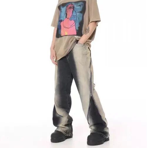 VIBE Retro washed old gradient RO style large zipper jeans Size US 31 - 7 Thumbnail