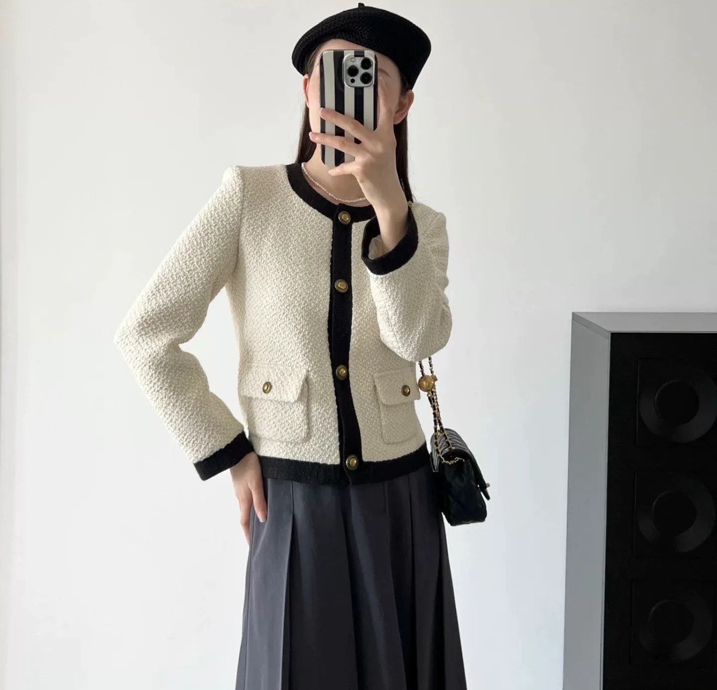 Yves Saint Laurent YSL 21 Black White Woven Tweed Jacket Size XS / US 0-2 / IT 36-38 - 1 Thumbnail