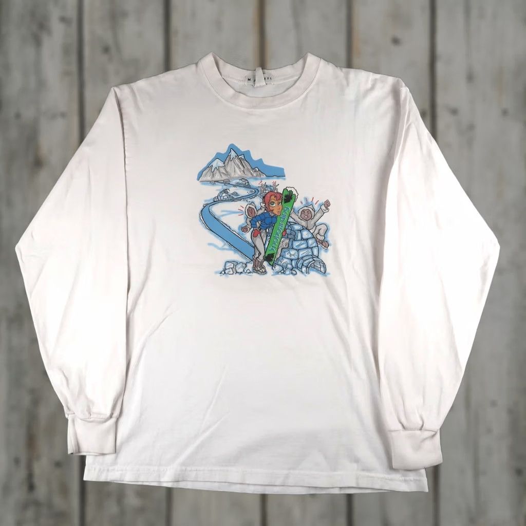 Vintage Vintage 90s Snowboarding Cartoon T Shirt Mens L Large White Long Sleeves Size US L / EU 52-54 / 3 - 1 Thumbnail