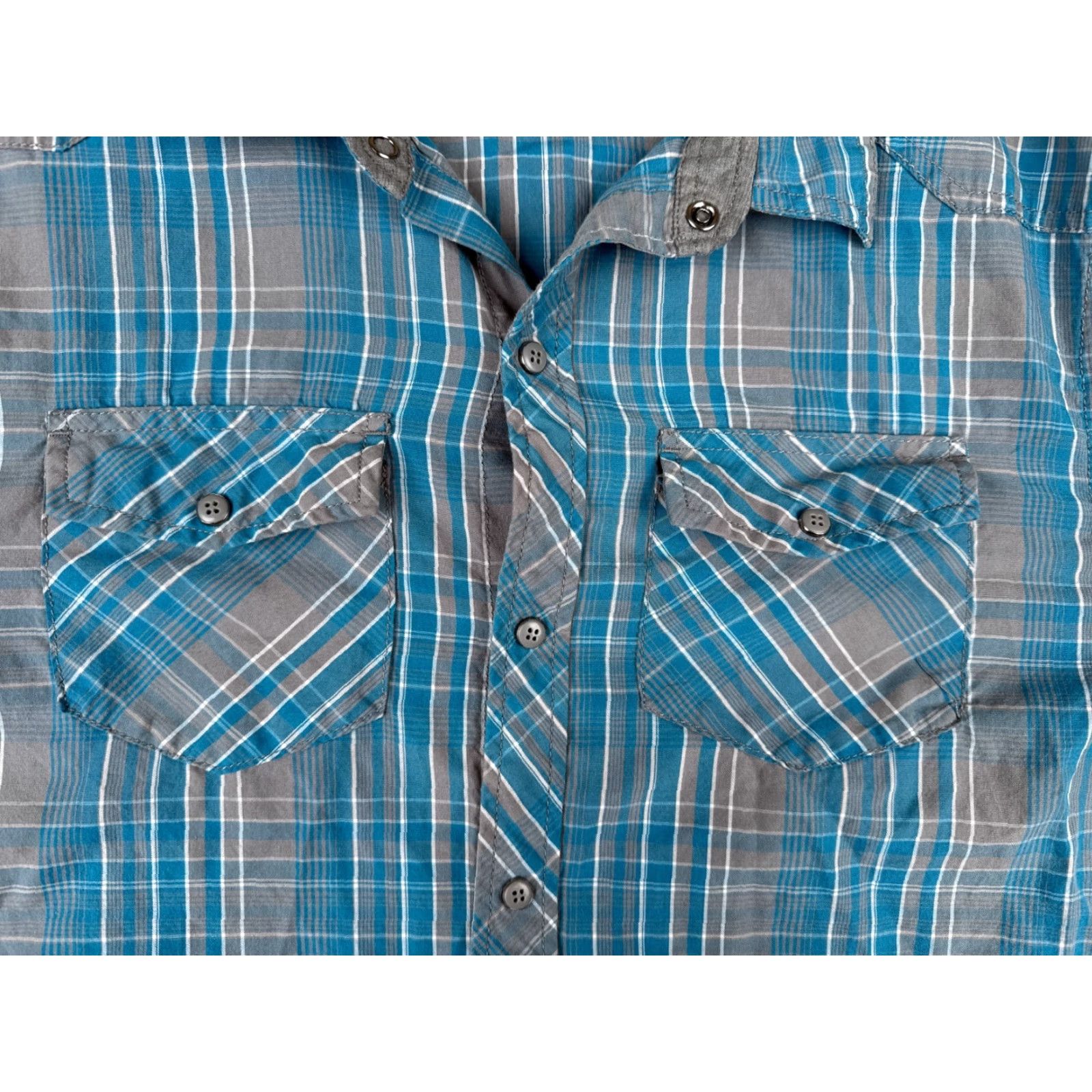 Empyre Empyre Button-Up Shirt Mens Large Blue Plaid Western Cotton Long Sleeve Snap-Collar Size US L / EU 52-54 / 3 - 6 Thumbnail
