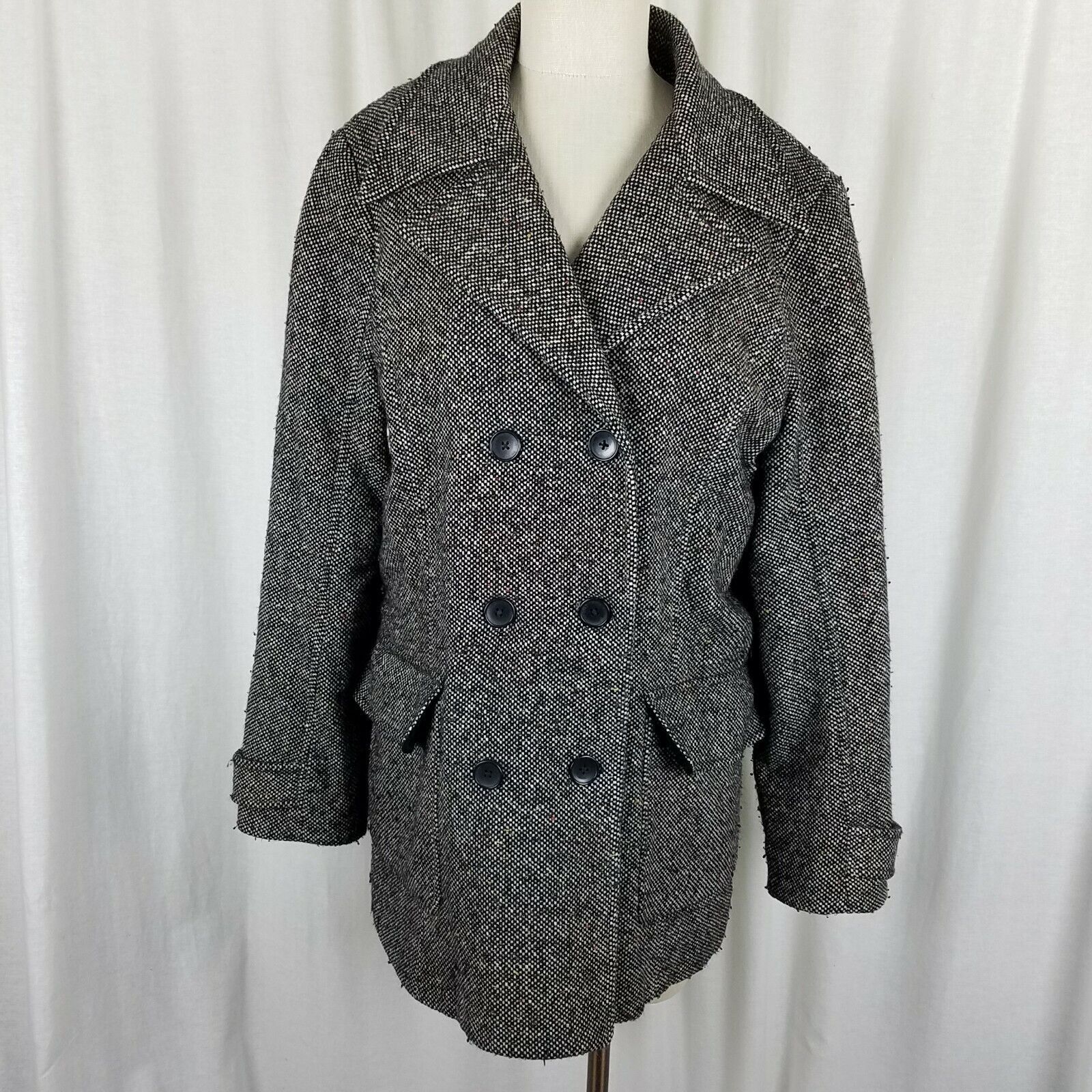 Eddie Bauer Vtg Eddie Bauer Double Breasted Wool Tweed Peacoat Car Coat Size L / US 10 / IT 46 - 1 Thumbnail