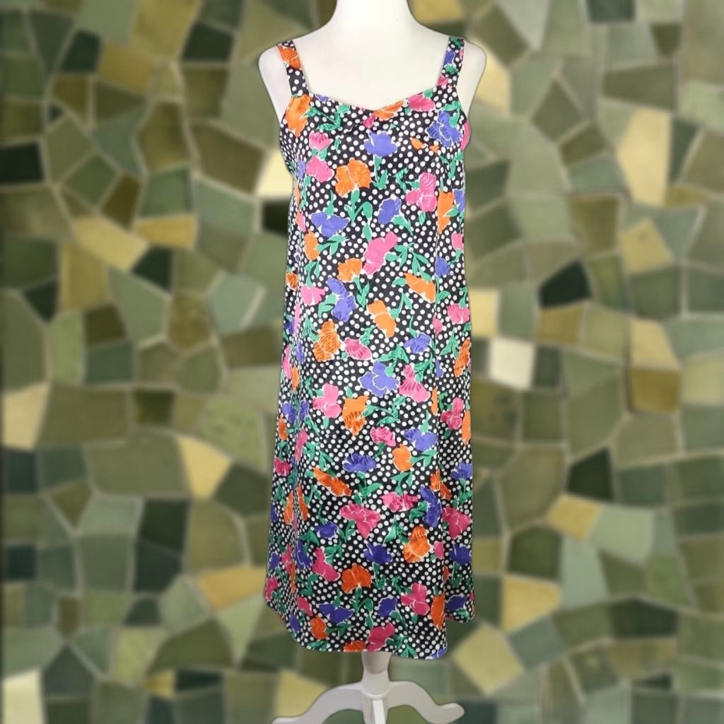 Vintage VINTAGE 80s Black White Polka Dot Floral Satin Slip Dress S Women Shirt? Size S / US 4 / IT 40 - 1 Thumbnail