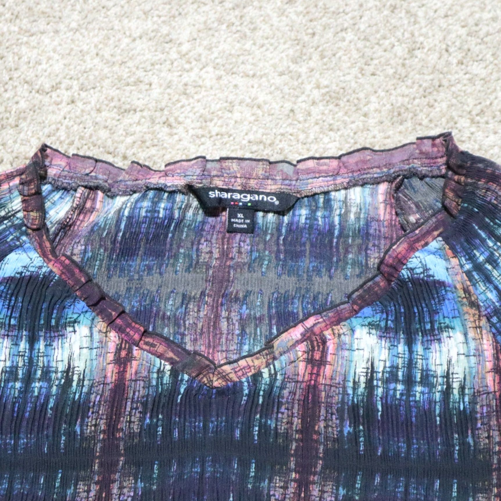 Vintage Sharago Sharagano Shirt Women XL Blue Short Sleeve Beaded Lightweight Casual Vintage No Size XL / US 12-14 / IT 48-50 - 2 Thumbnail