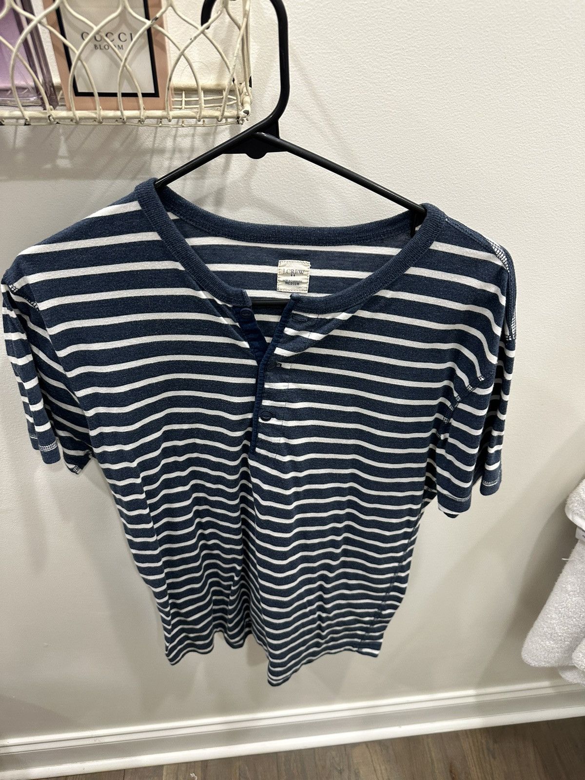 J.Crew J.Crew Blue Striped T Shirt with Buttons Size US M / EU 48-50 / 2 - 1 Thumbnail