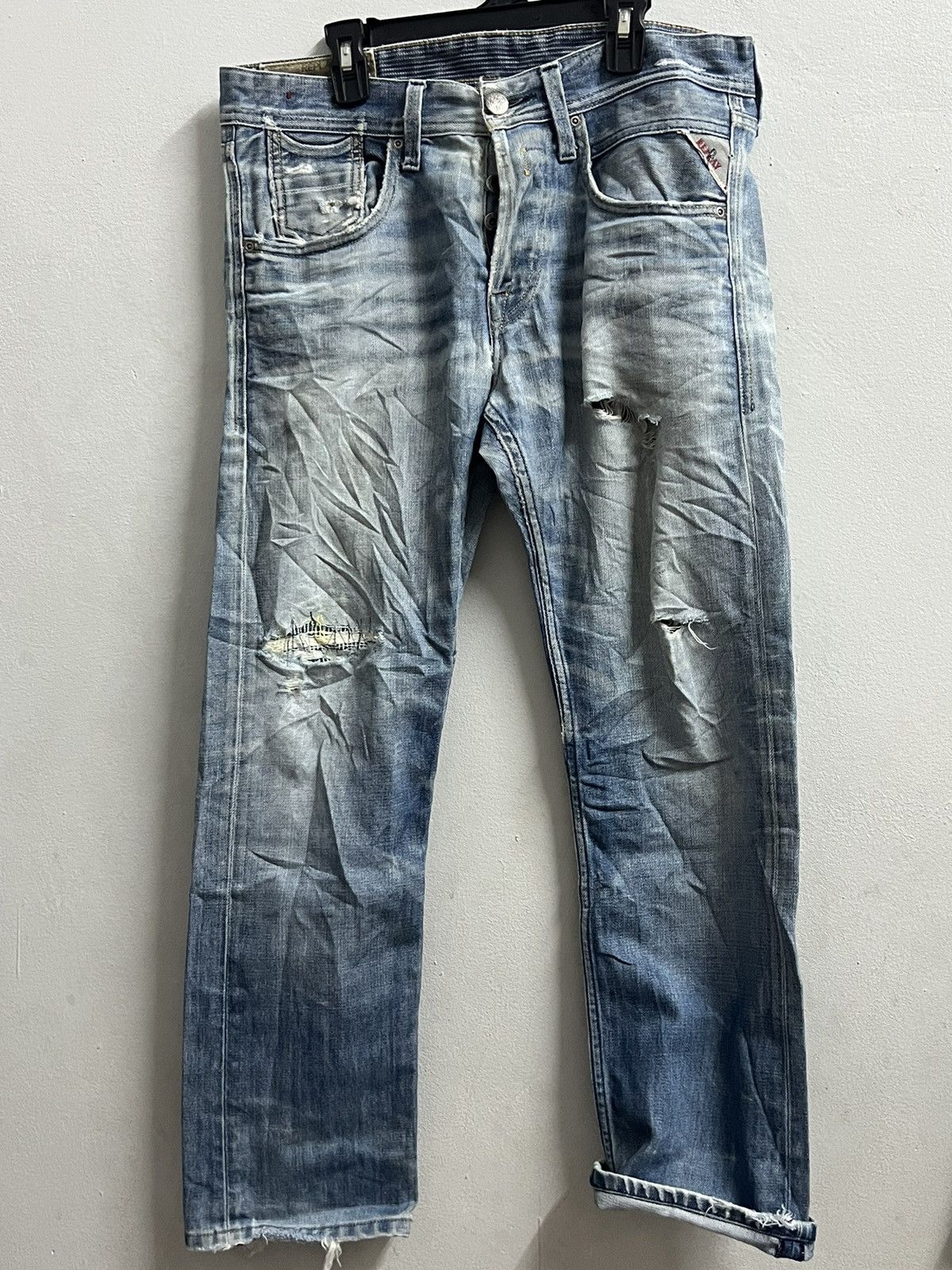 Replay × Vintage REPLAY DENIM DISTREES BUTTON FLY Size US 32 / EU 48 - 1 Thumbnail
