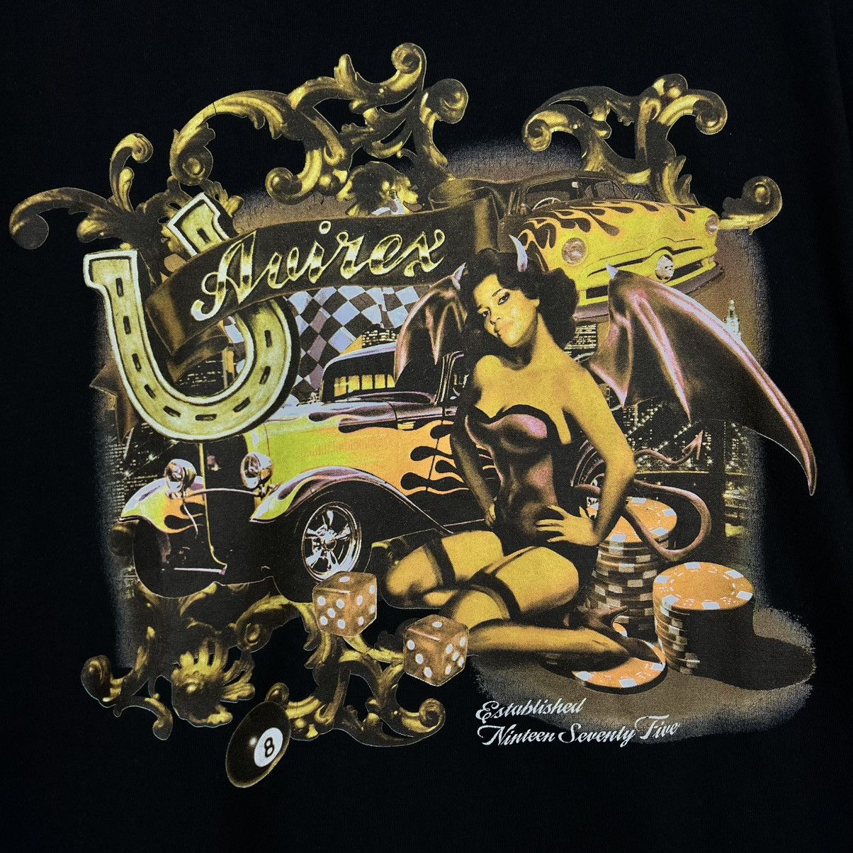 Avirex × Band Tees × Vintage Rare Avirex 2000s Casino Big Print Black t shirt Y2K Size US L / EU 52-54 / 3 - 2 Thumbnail
