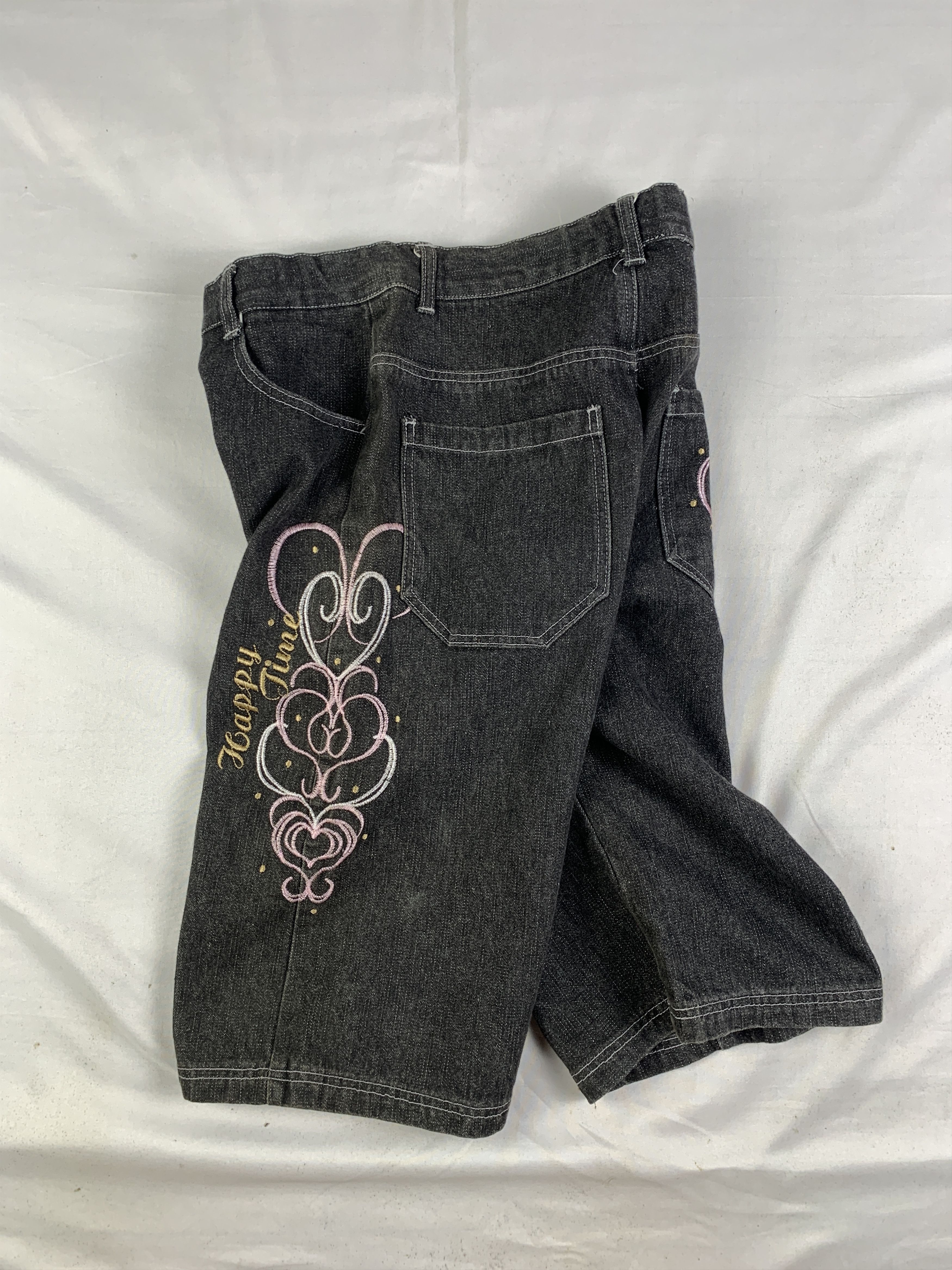 Japanese Brand Happy Time Dark Gray Embroidered Jorts (26) Size 26" / US 2 / IT 38 - 1 Thumbnail