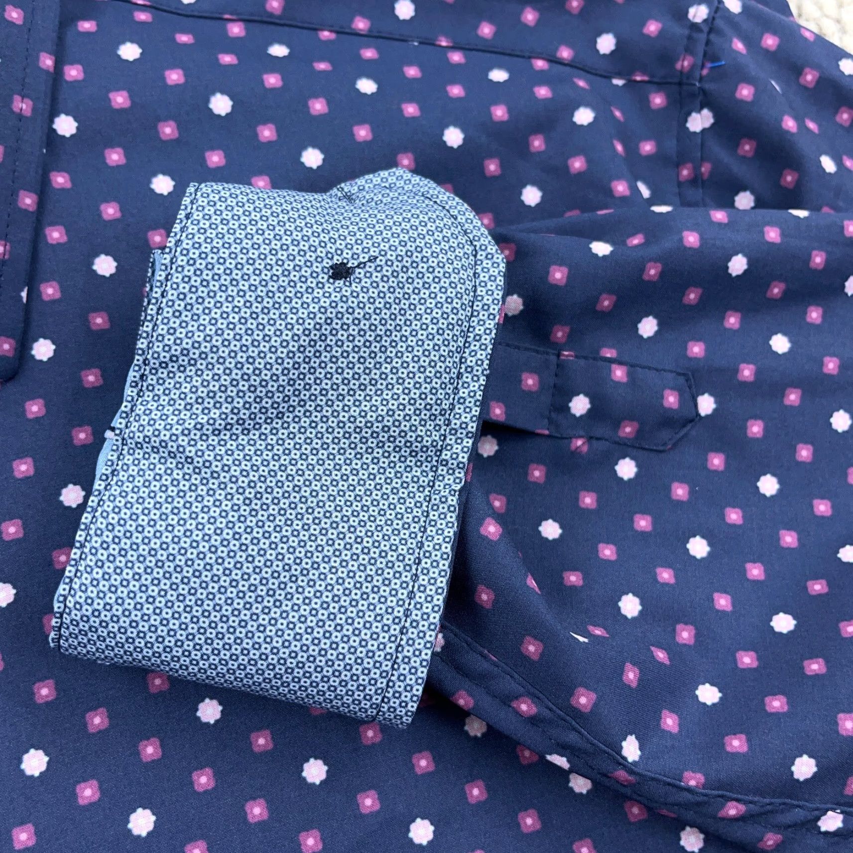 Vintage WRK Shirt Men XL Blue Pink Button Up Spotted Performance Flip Cuff Rest Karma Size US XL / EU 56 / 4 - 6 Thumbnail