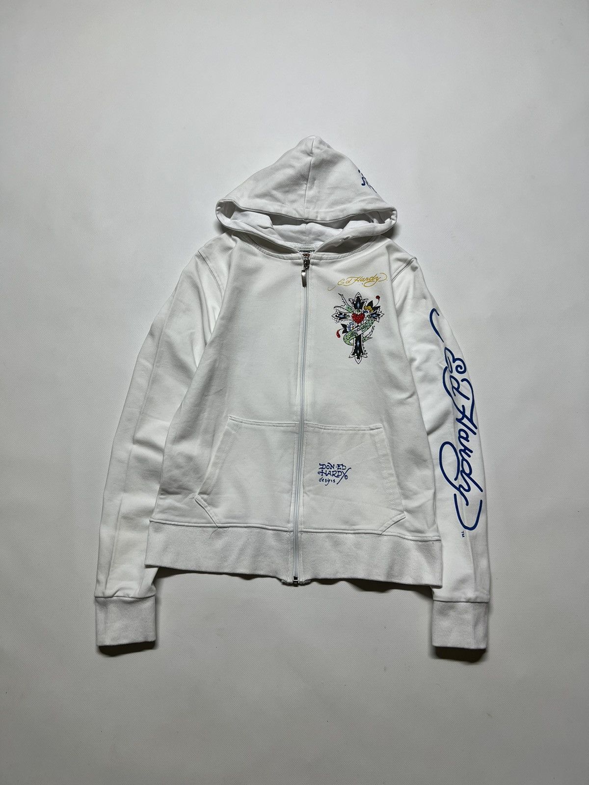 Christian Audigier × Ed Hardy × Vintage Vintage Y2k Ed Hardy 🤍 Cross Tattoo ❤️ Zip Hoodie 00’s Size S / US 4 / IT 40 - 3 Thumbnail
