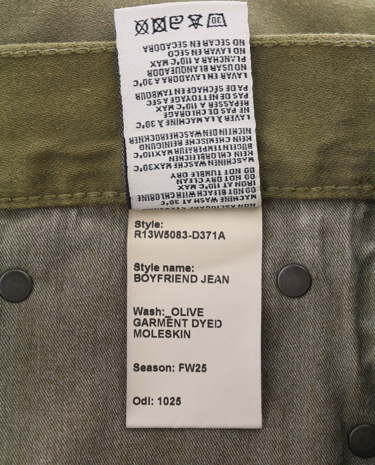 R13 BOYFRIEND 27 Olive Moleskin Zip Fly FW25 Jeans 87210 Size 27" / US 4 / IT 40 - 9 Thumbnail