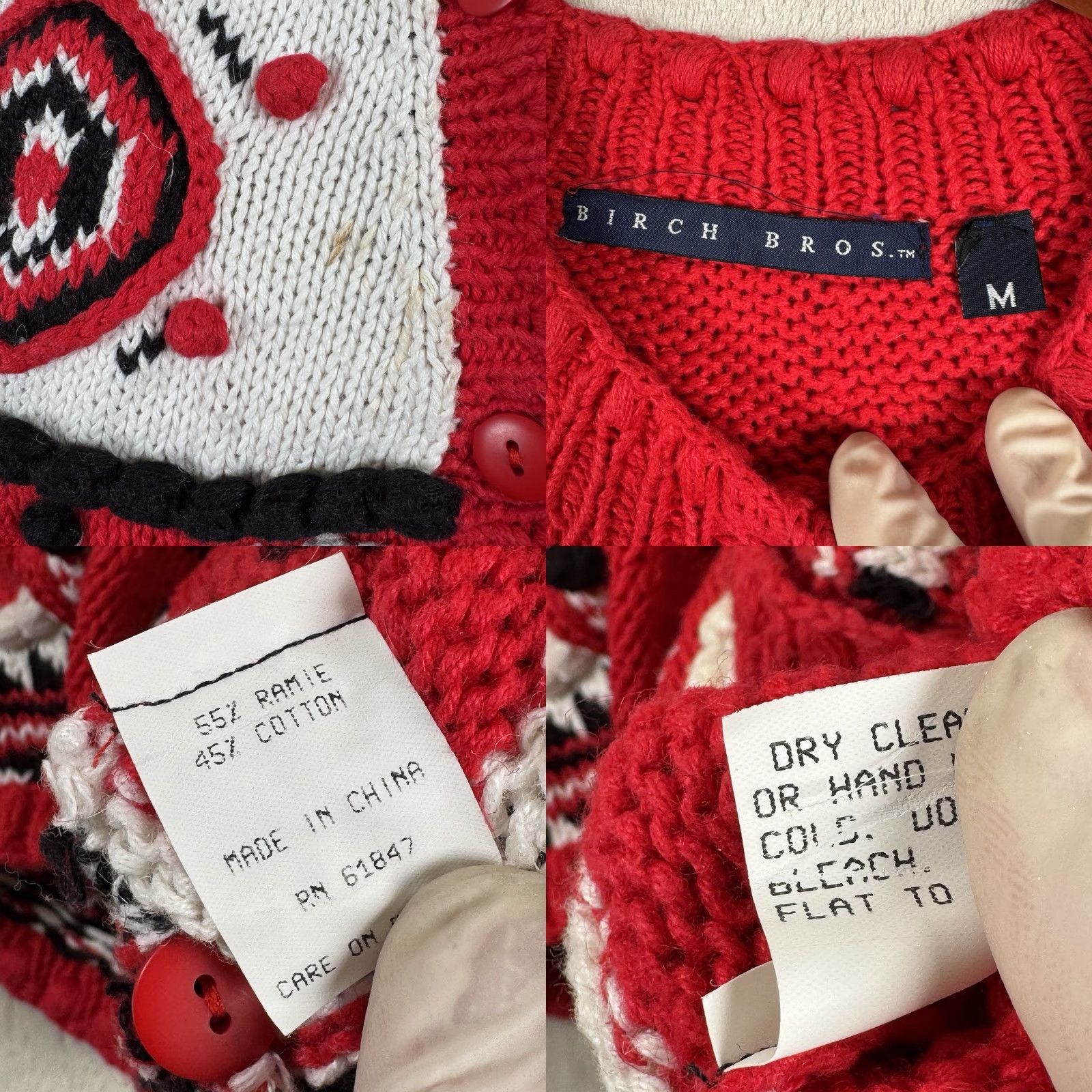 Vintage VINTAGE Birch Bros Cardigan Sweater Women M Black White Red Chunky Knit Fair Isle Open Oversized Button Collarless 90s Mens Womens Girls Boys Size M / US 6-8 / IT 42-44 - 9 Thumbnail