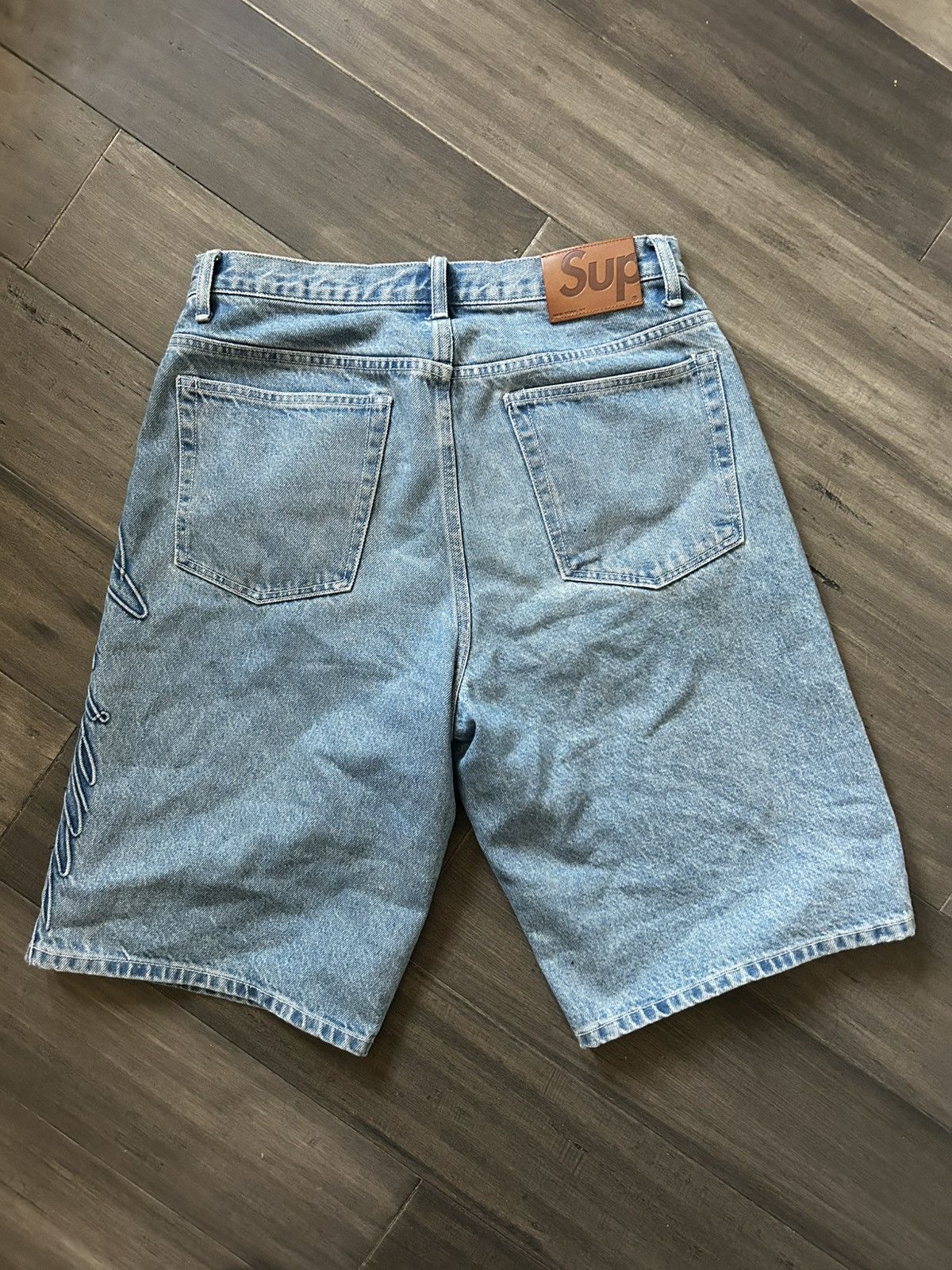 Script Baggy Denim Shorts