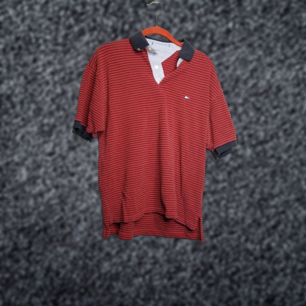 Tommy Hilfiger VINTAGE Tommy Hilfiger Polo Shirt Adult Large Blue Red Striped Flag Logo Rugby Mens Size US L / EU 52-54 / 3 - 1 Thumbnail