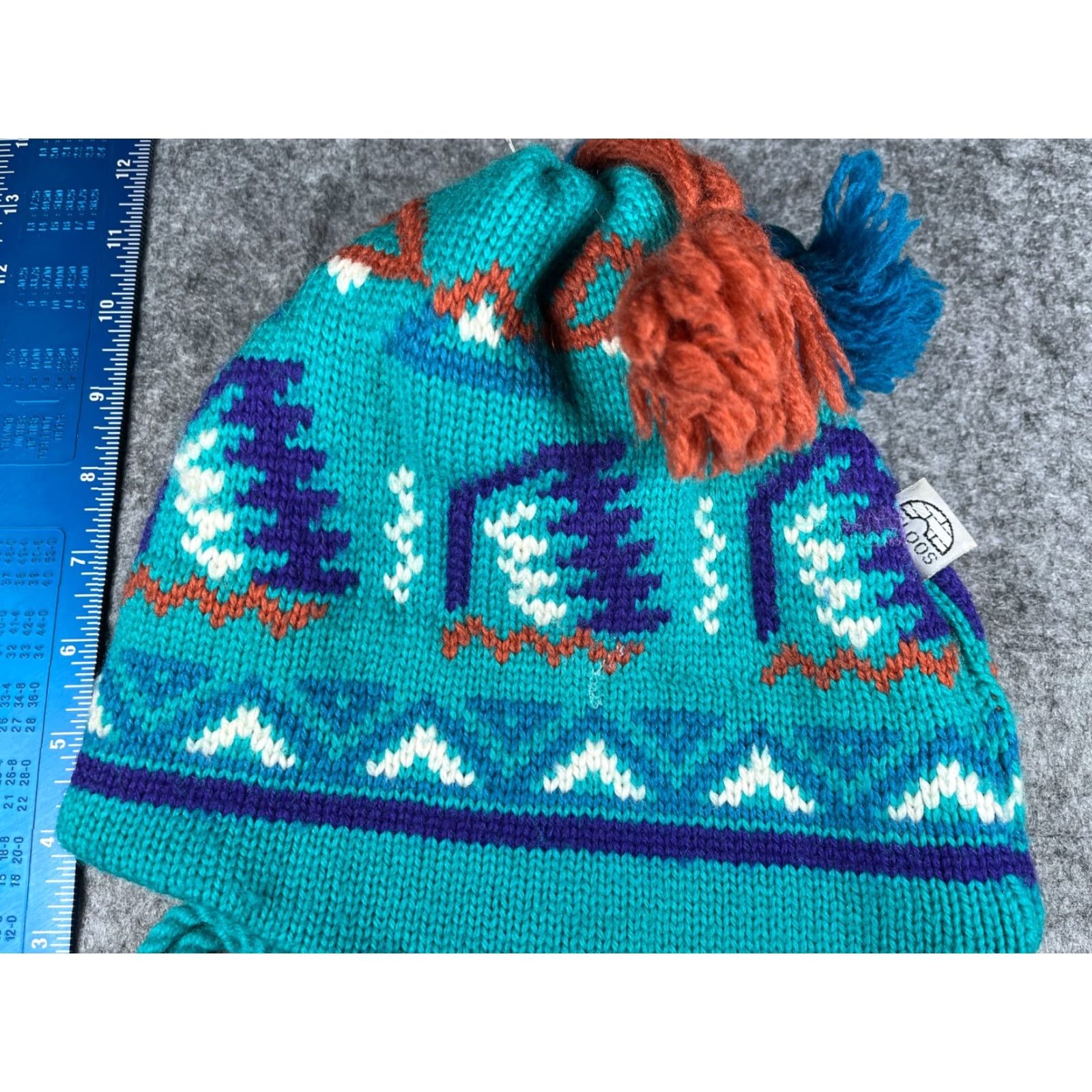Vintage Igloos Beanie Adult One Size Blue Knit Wool Fair Isle Ear Flap Tassel Hat/Cap Mens Womens Unisex Size ONE SIZE - 3 Thumbnail