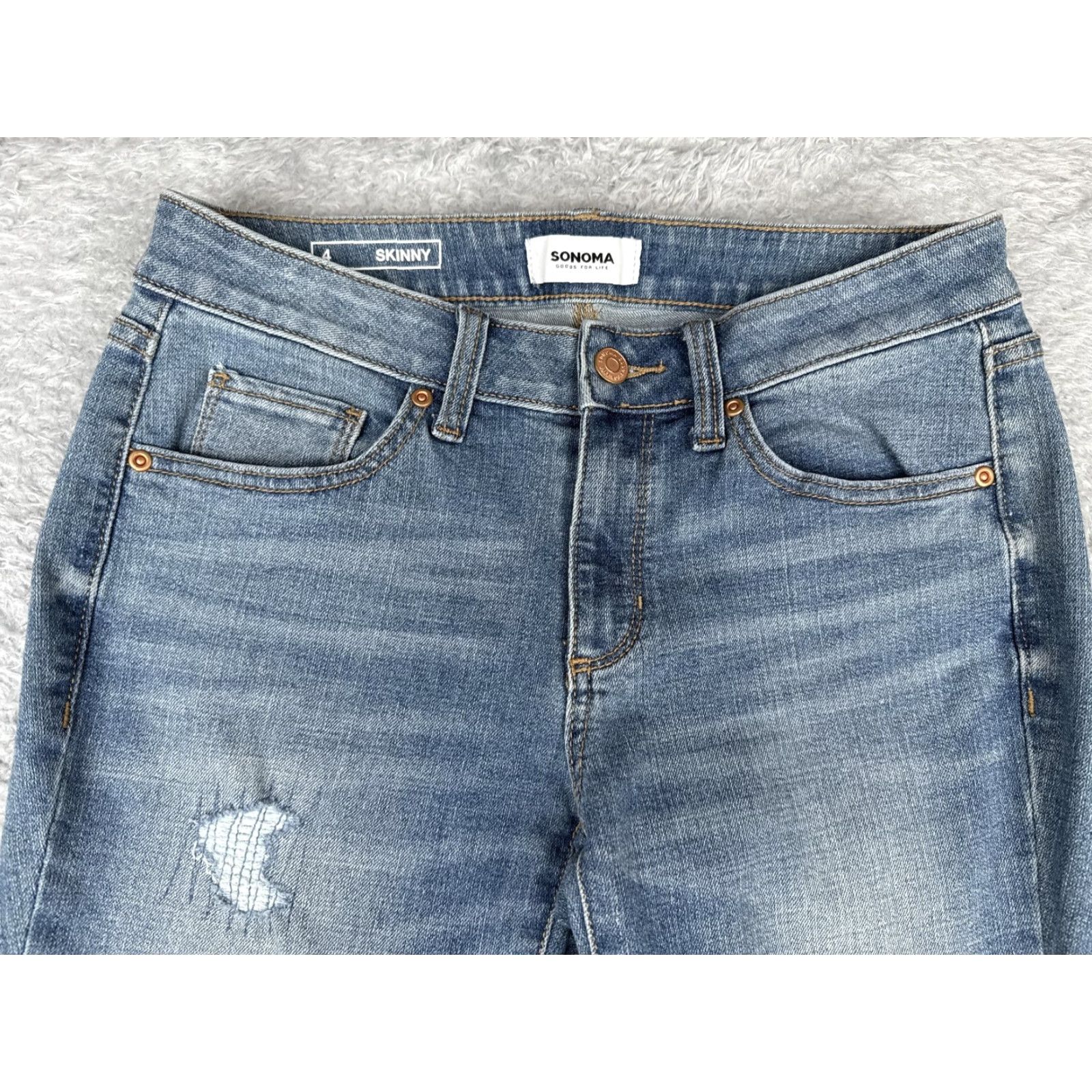 Denime Sonoma Goods For Life Jeans Womens 4 Blue Skinny Distressed Stretch Denim Ripped Size 27" / US 4 / IT 40 - 4 Thumbnail