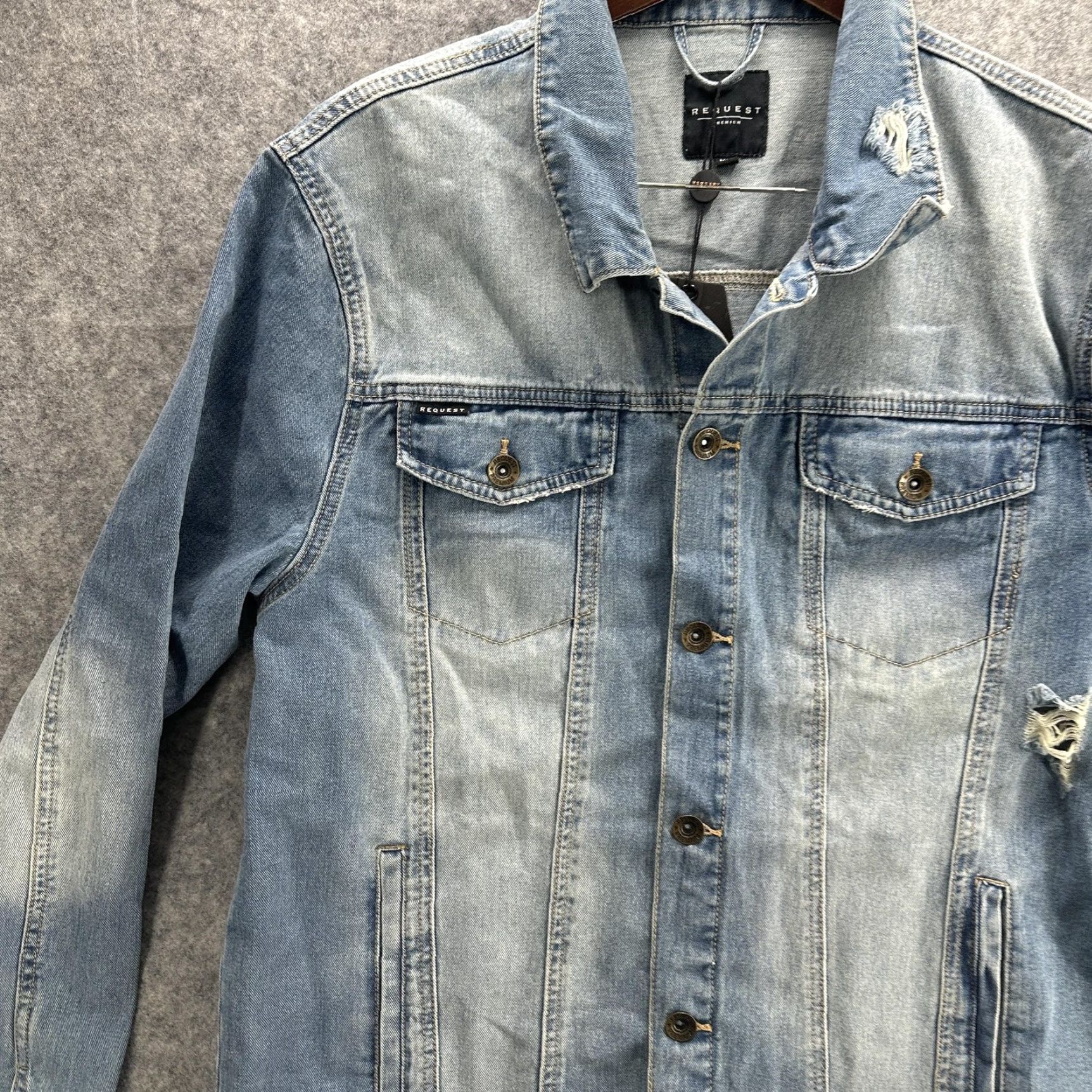 Vintage VINTAGE Request Mens Denim Jacket XL Blue Distressed TruckeR Coat Button Front Casual Size US XL / EU 56 / 4 - 4 Thumbnail