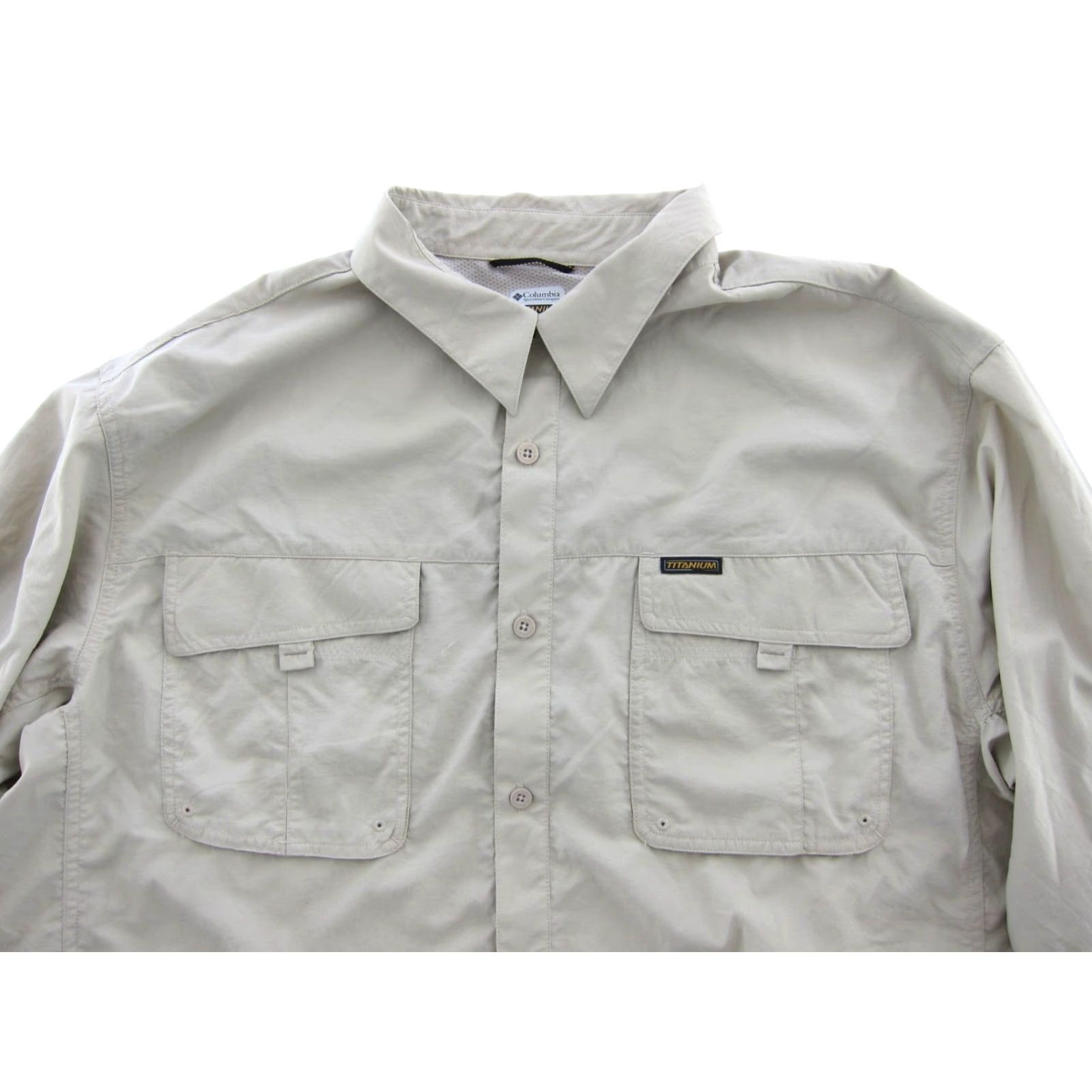 Vintage Columbia Titanium Nylon Beige Fish Hunt Button Up Long Sleeve Shirt Men XXL Size US XXL / EU 58 / 5 - 4 Thumbnail